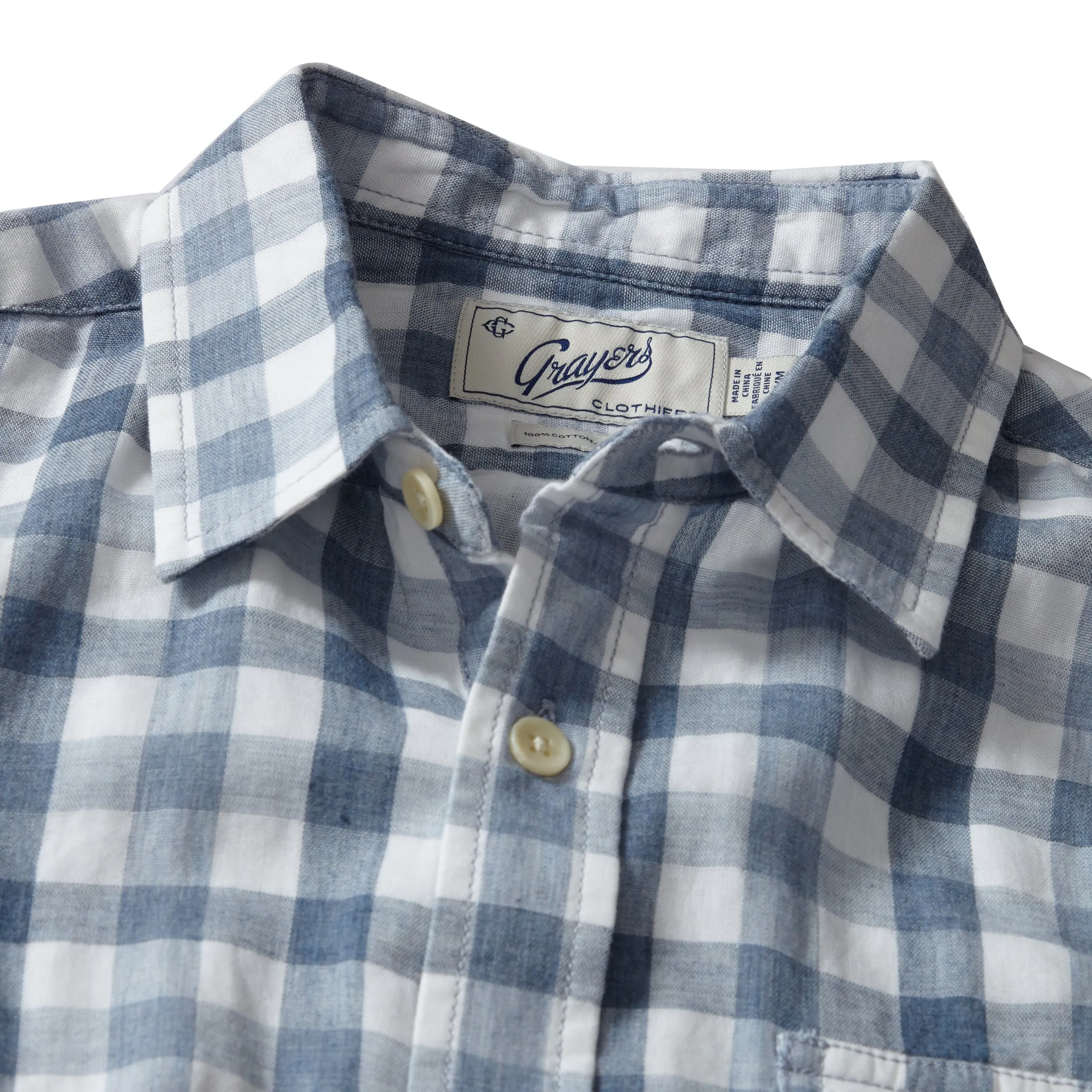 Denby Double Cloth Shirt - Heather Blue Cream Gingham