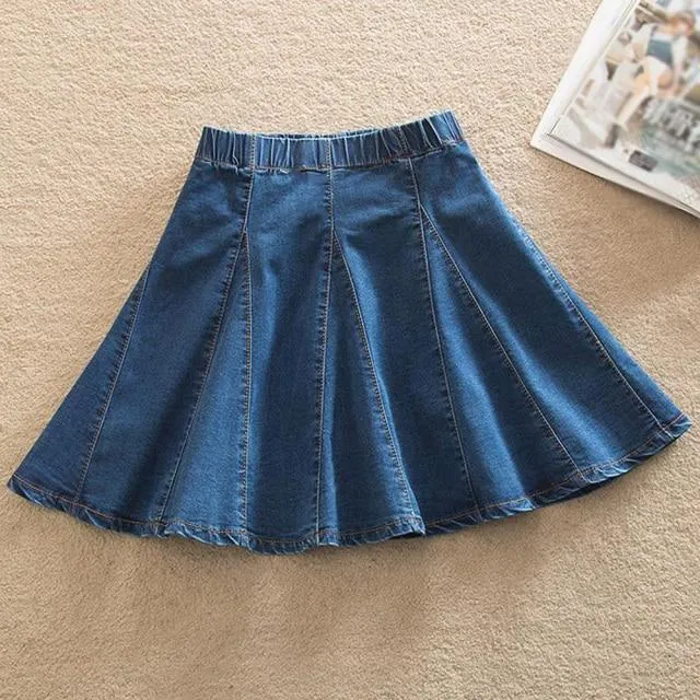 Denim Skirt With Ruffles Plus Size Jeans High Waist Pleated Bottom