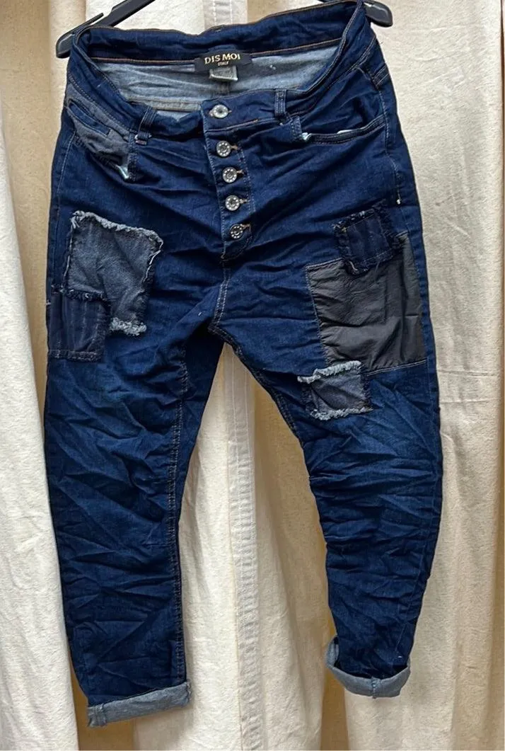 Dis Moi Italian Jeans Pants in Indigo with patches VA3011