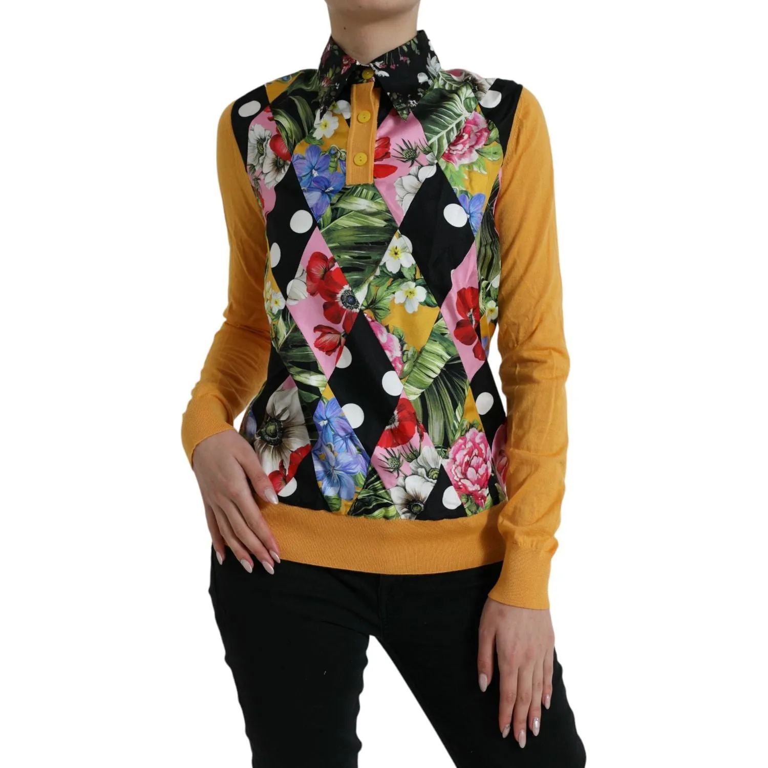 Dolce & Gabbana Elegant Patchwork Henley Silk Blend Sweater