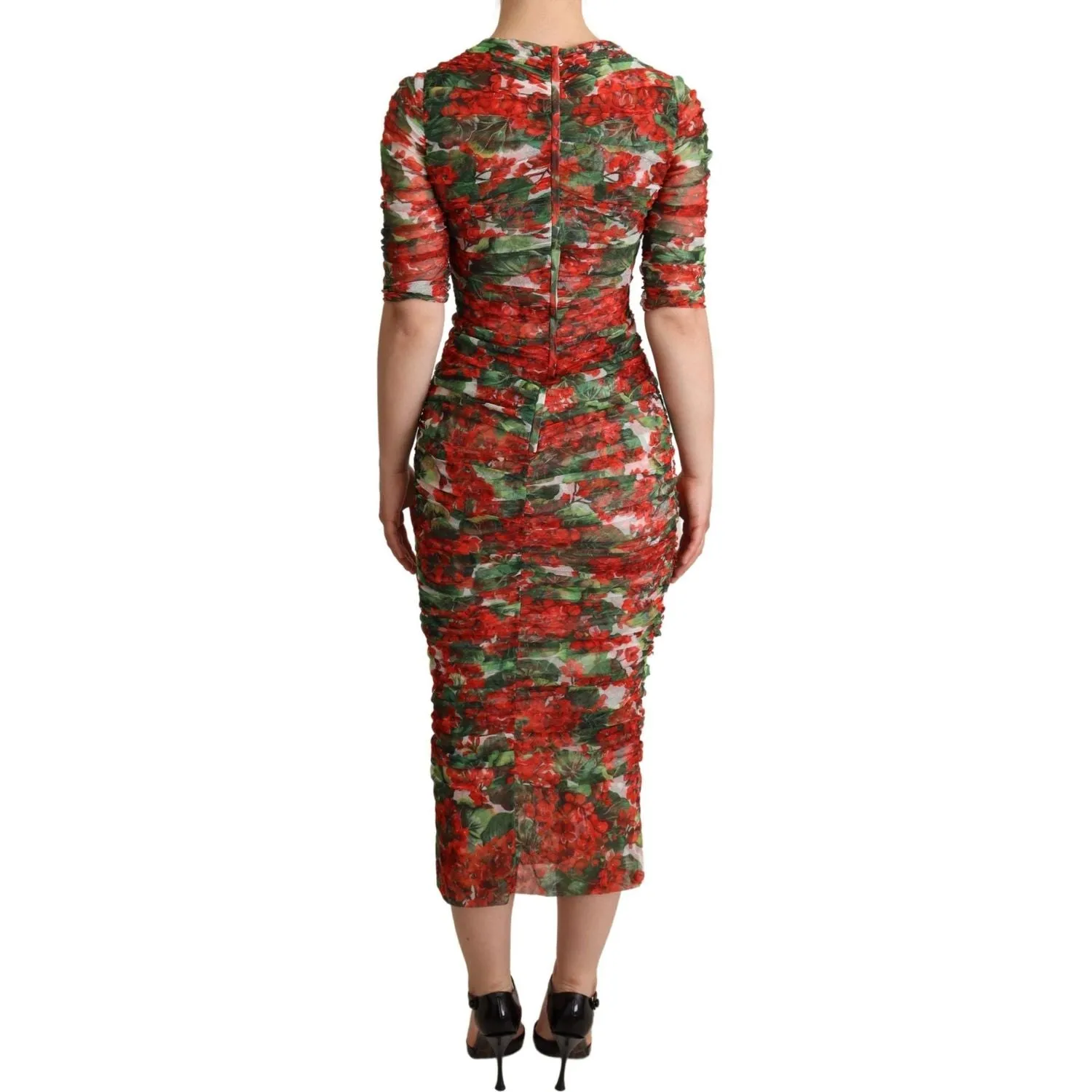 Dolce & Gabbana Elegant Red Floral Midi Sheath Dress