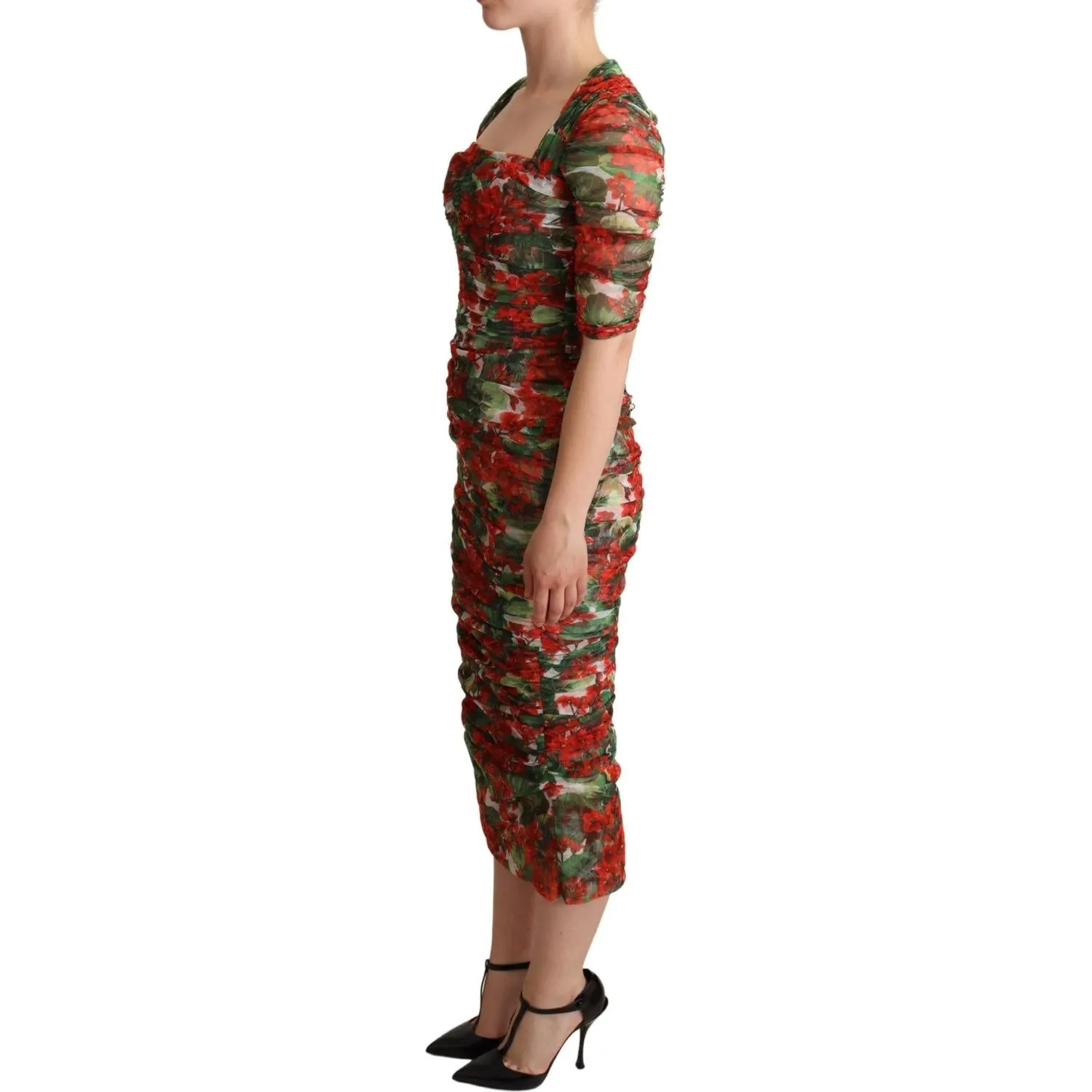 Dolce & Gabbana Elegant Red Floral Midi Sheath Dress