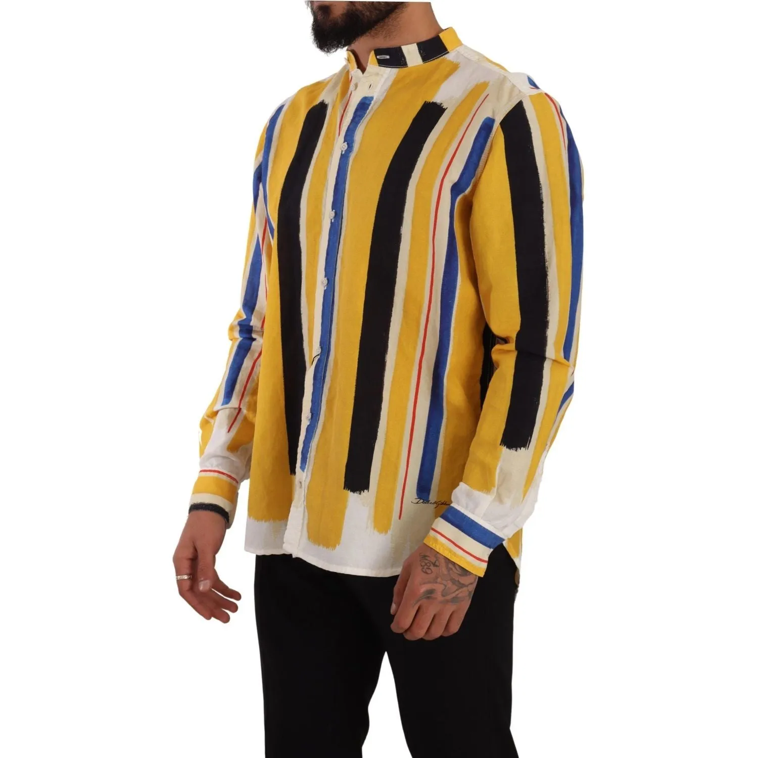 Dolce & Gabbana Elegant Yellow Striped Henley Shirt