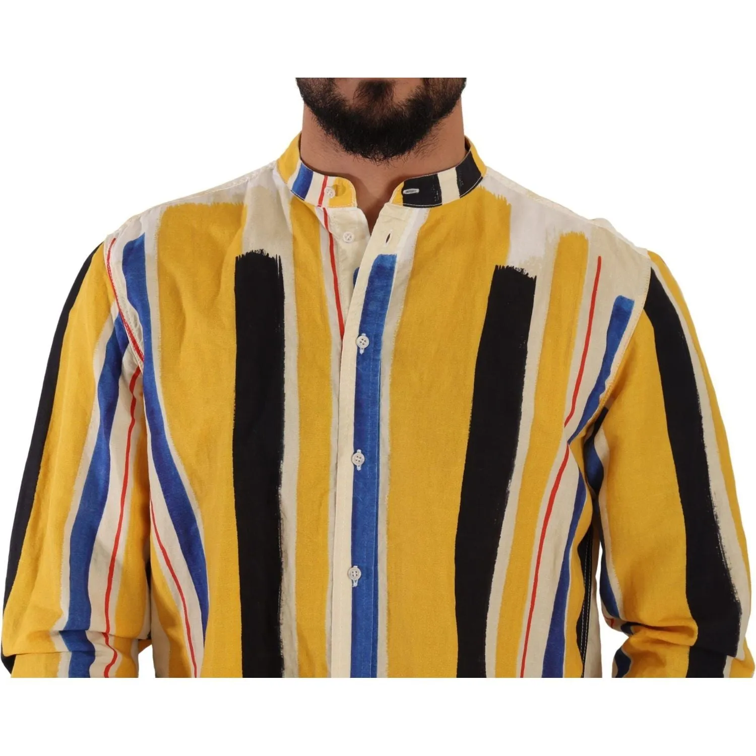 Dolce & Gabbana Elegant Yellow Striped Henley Shirt