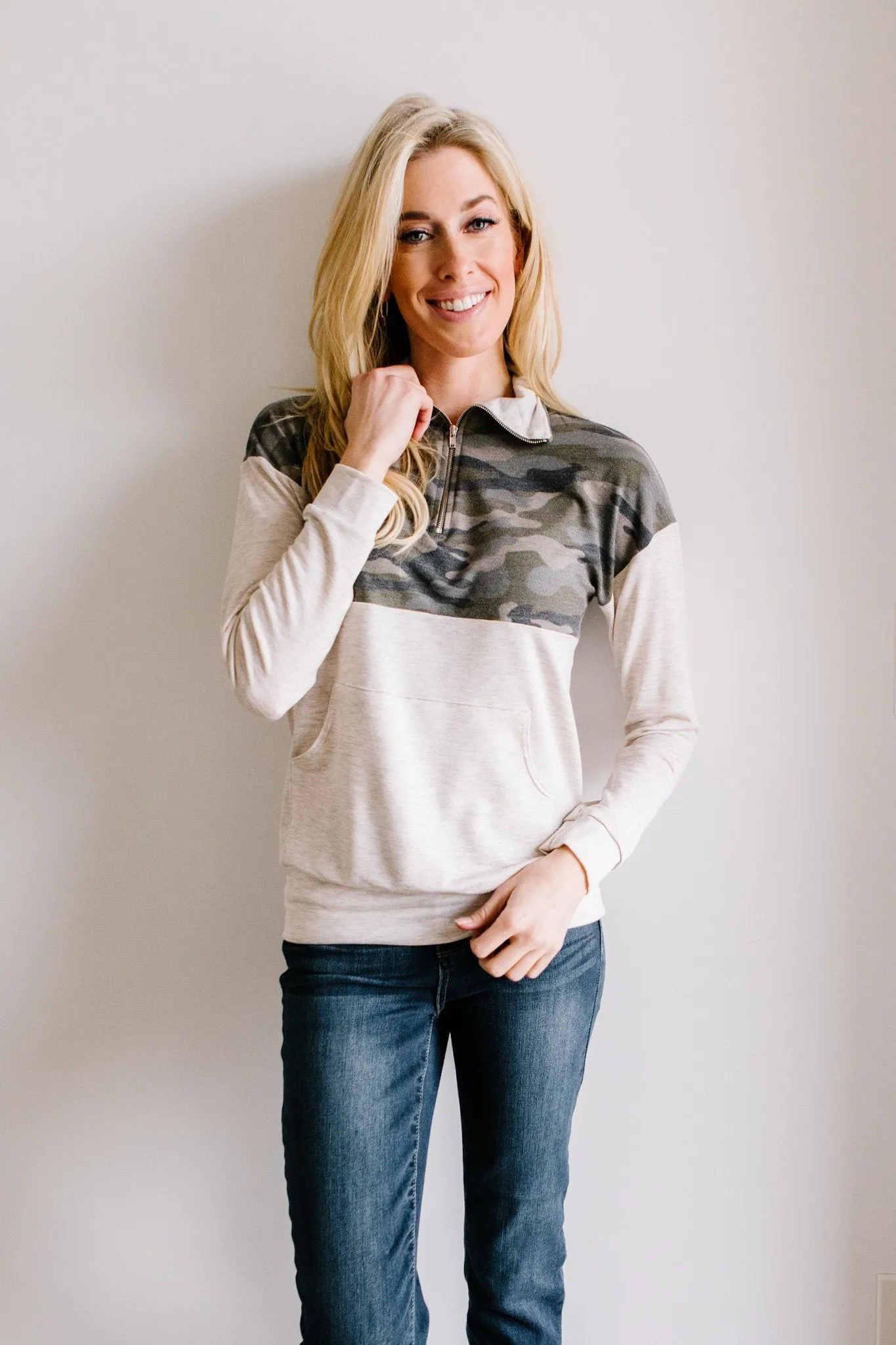 DOORBUSTER Half Camo Pullover in Oatmeal