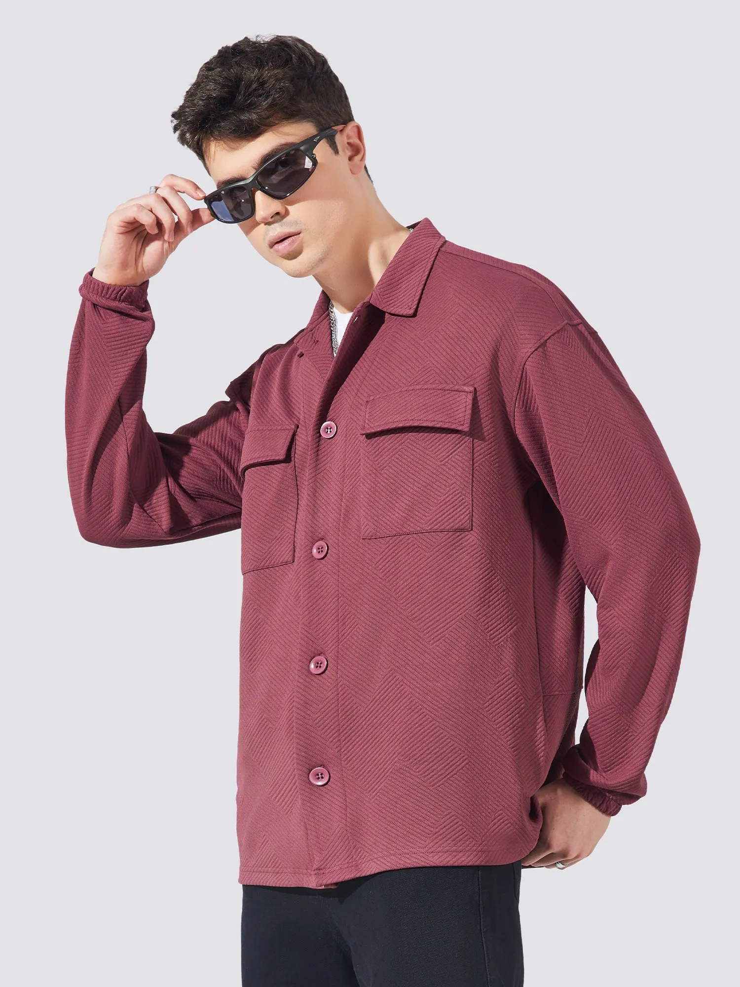 Double Pocket Solid Burgundy Shacket