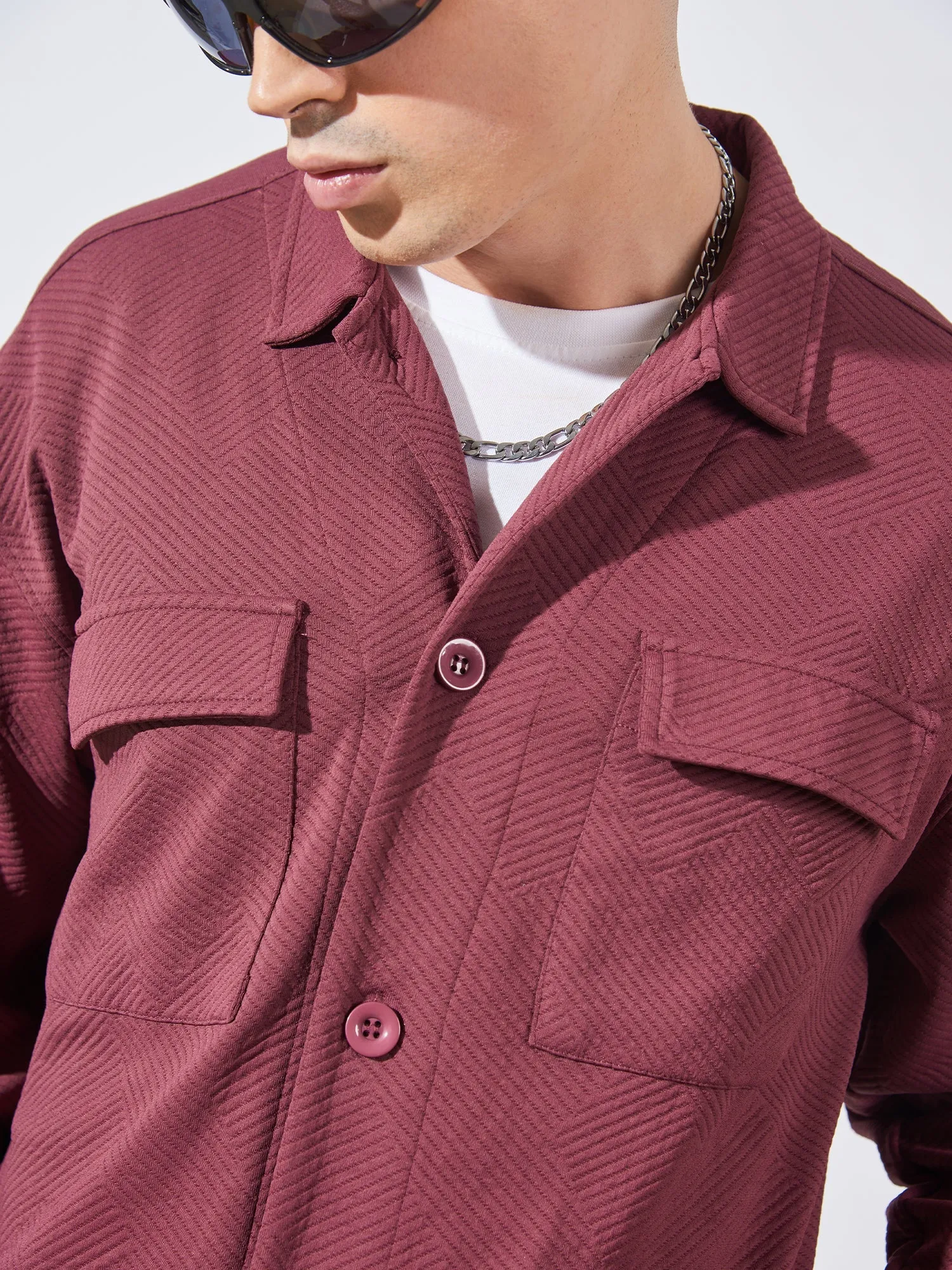 Double Pocket Solid Burgundy Shacket