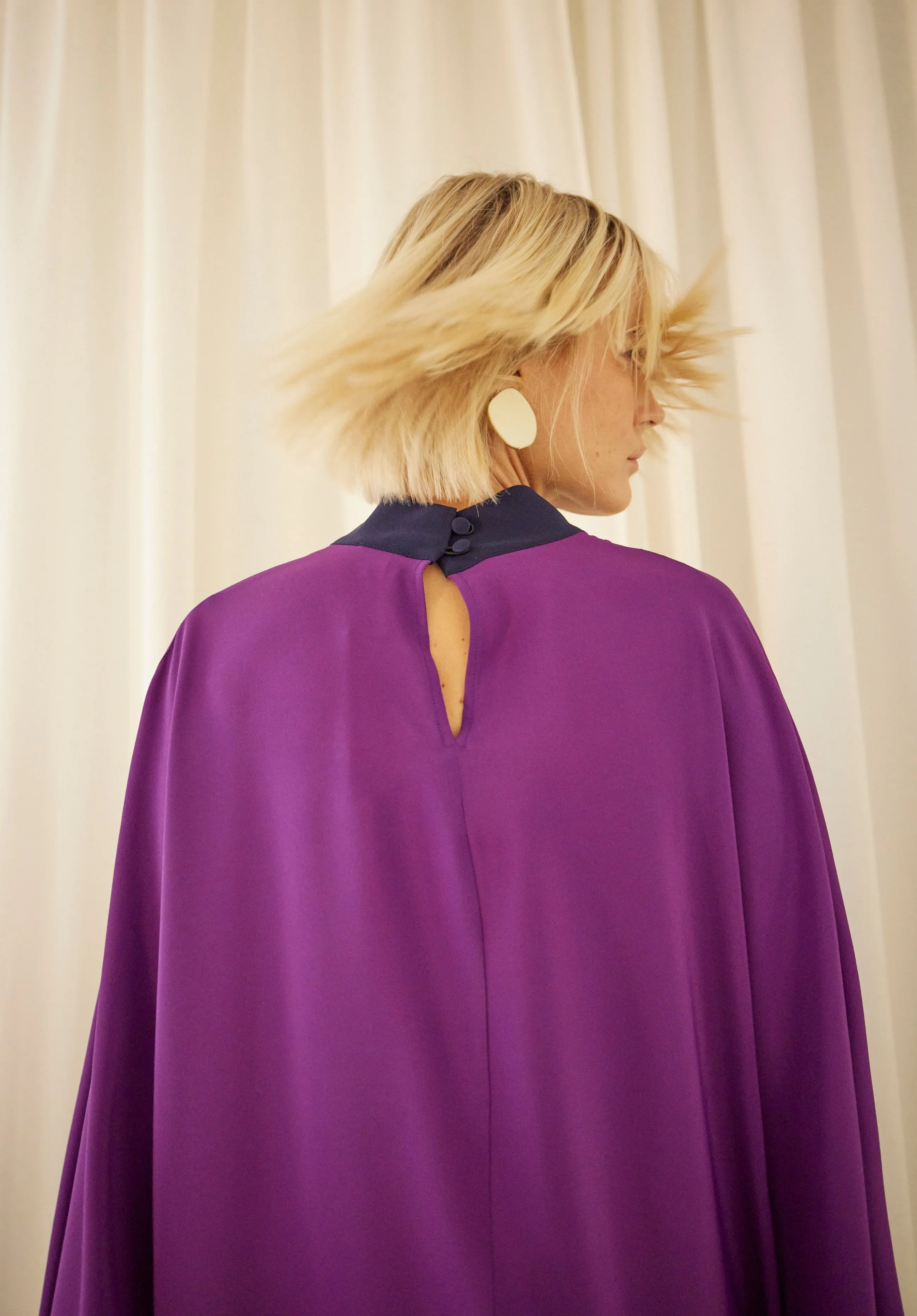 DRESS "BELLA" IN VIOLET WITH NAVY NECKLINE