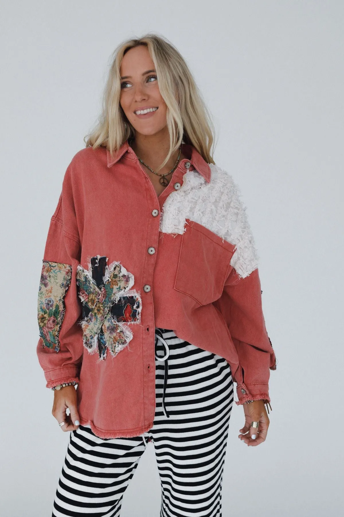 Emberline Patch Button Down Top - Brick