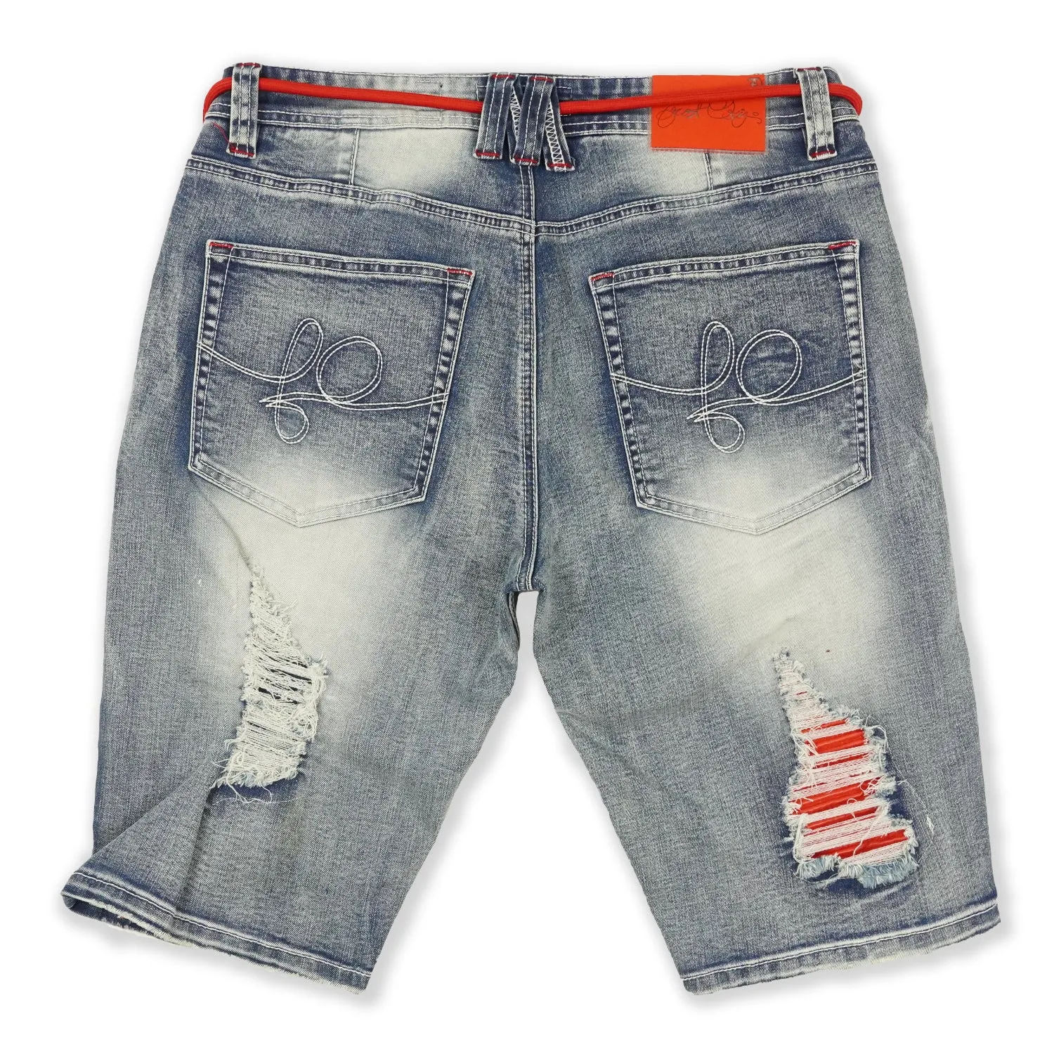 F600 Frost Shredded Denim Shorts - Light Wash