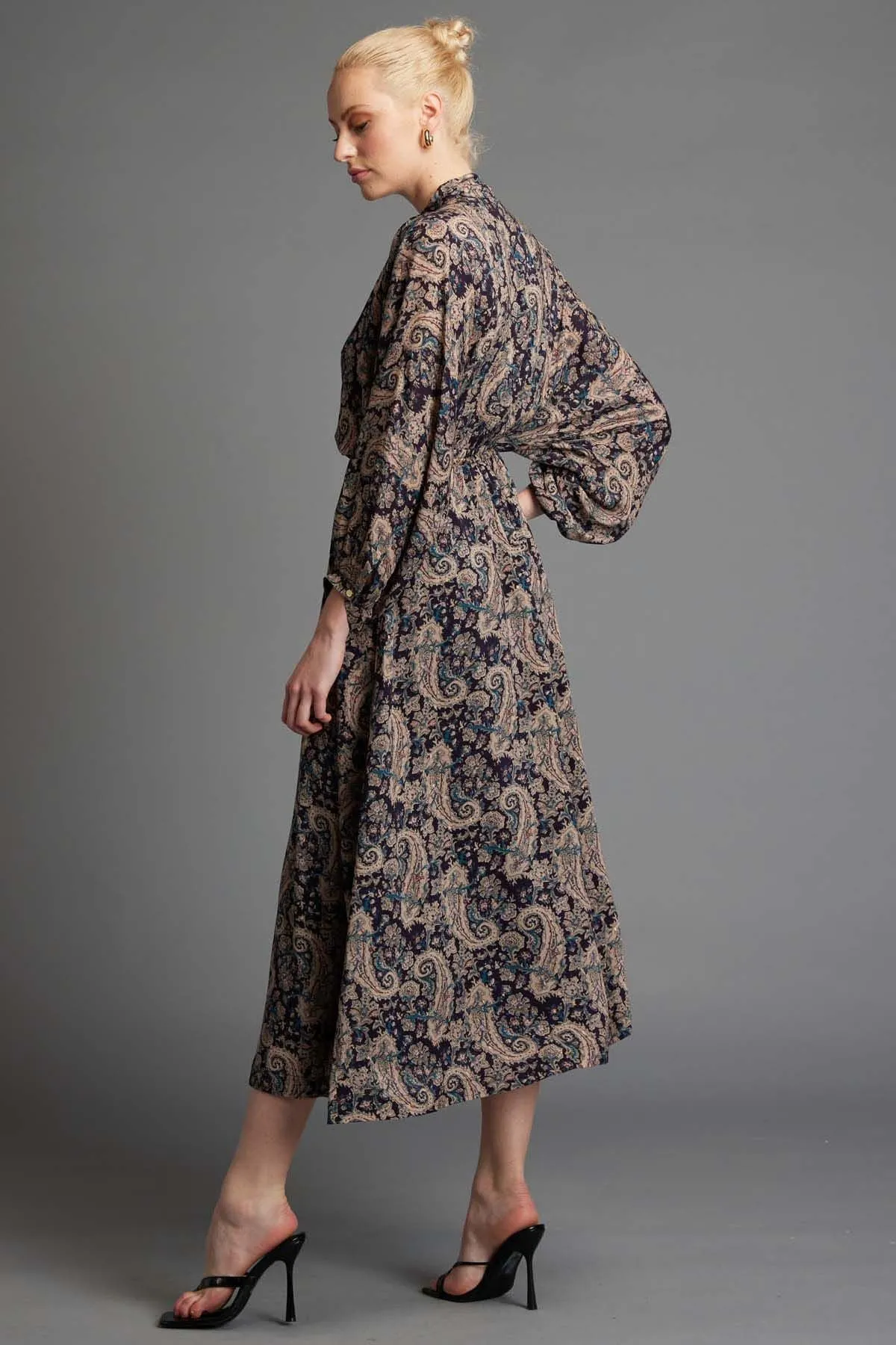 Fate   Becker Nightfever Bohemian Maxi Dress in Navy Paisley