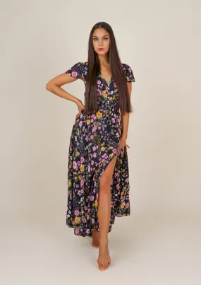 Ferria Mix Flowers Black Dress