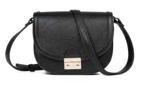 Feversole Crossbody Bag PU Leather Women Retro Small Saddle Satchel Shoulder Bag Tote With Long Adjustable Strap Black