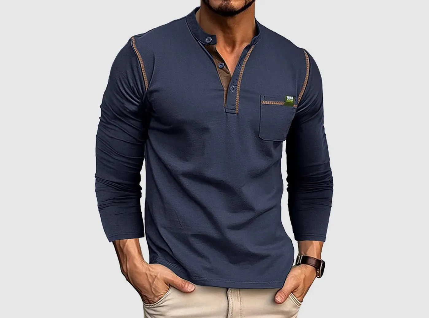 FitVille Men's Long-Sleeve Henley Shirt