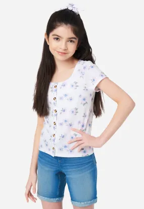 Floral Henley Top & Hair Tie