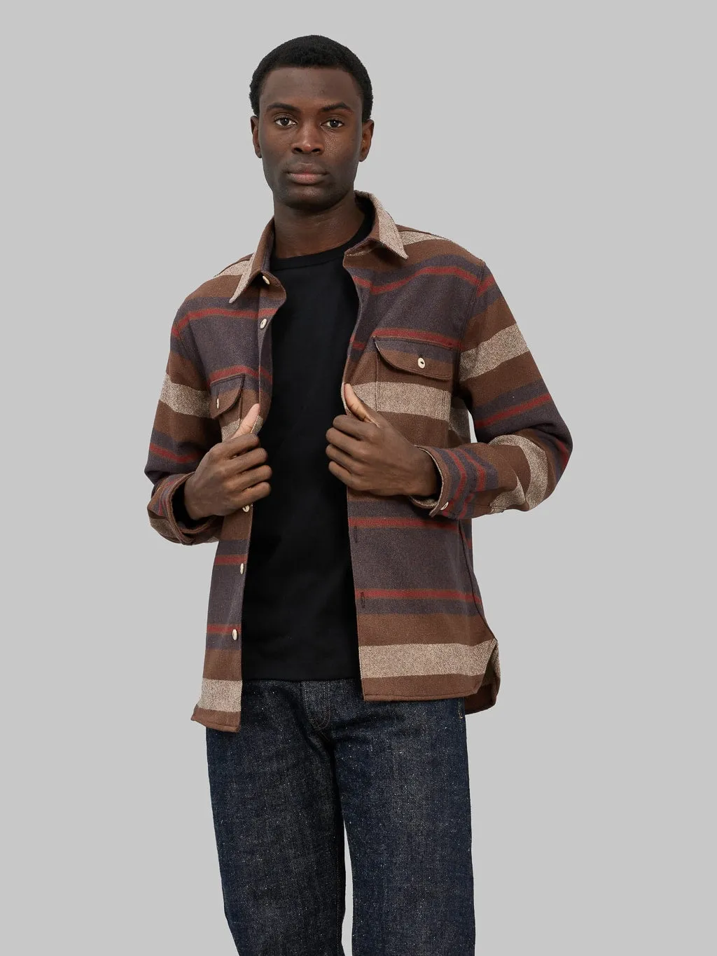 Freenote Cloth Benson Brown Stripe Overshirt