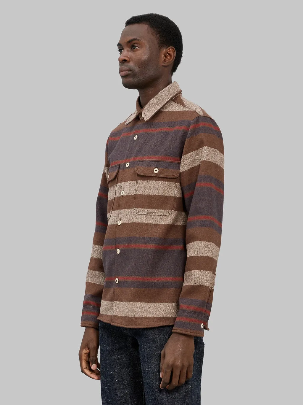 Freenote Cloth Benson Brown Stripe Overshirt