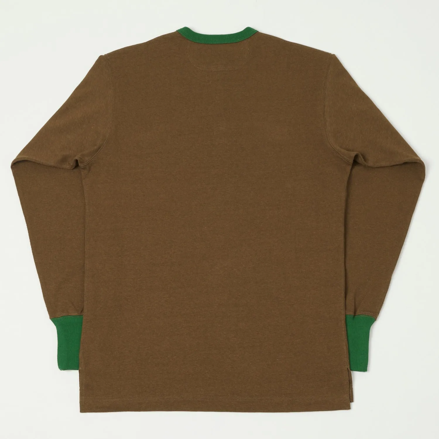 Freewheelers Henley Neck Long Sleeve Shirt - Brown/Tarf Green