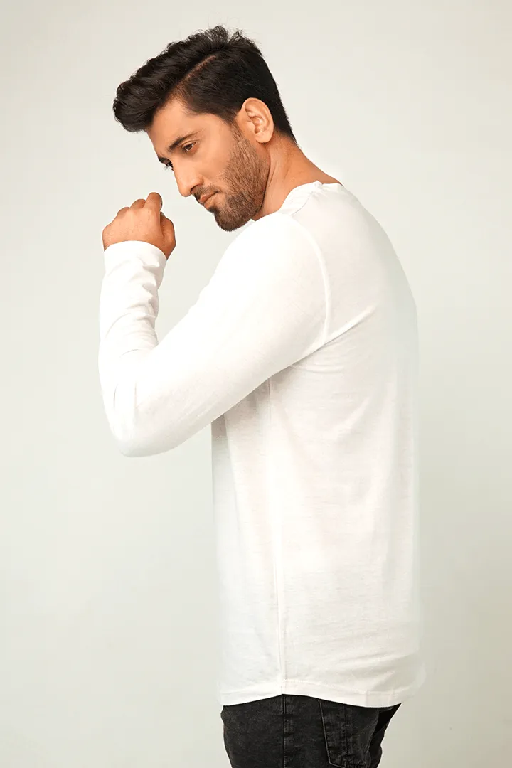 Full Sleeve Henley T-Shirt - White