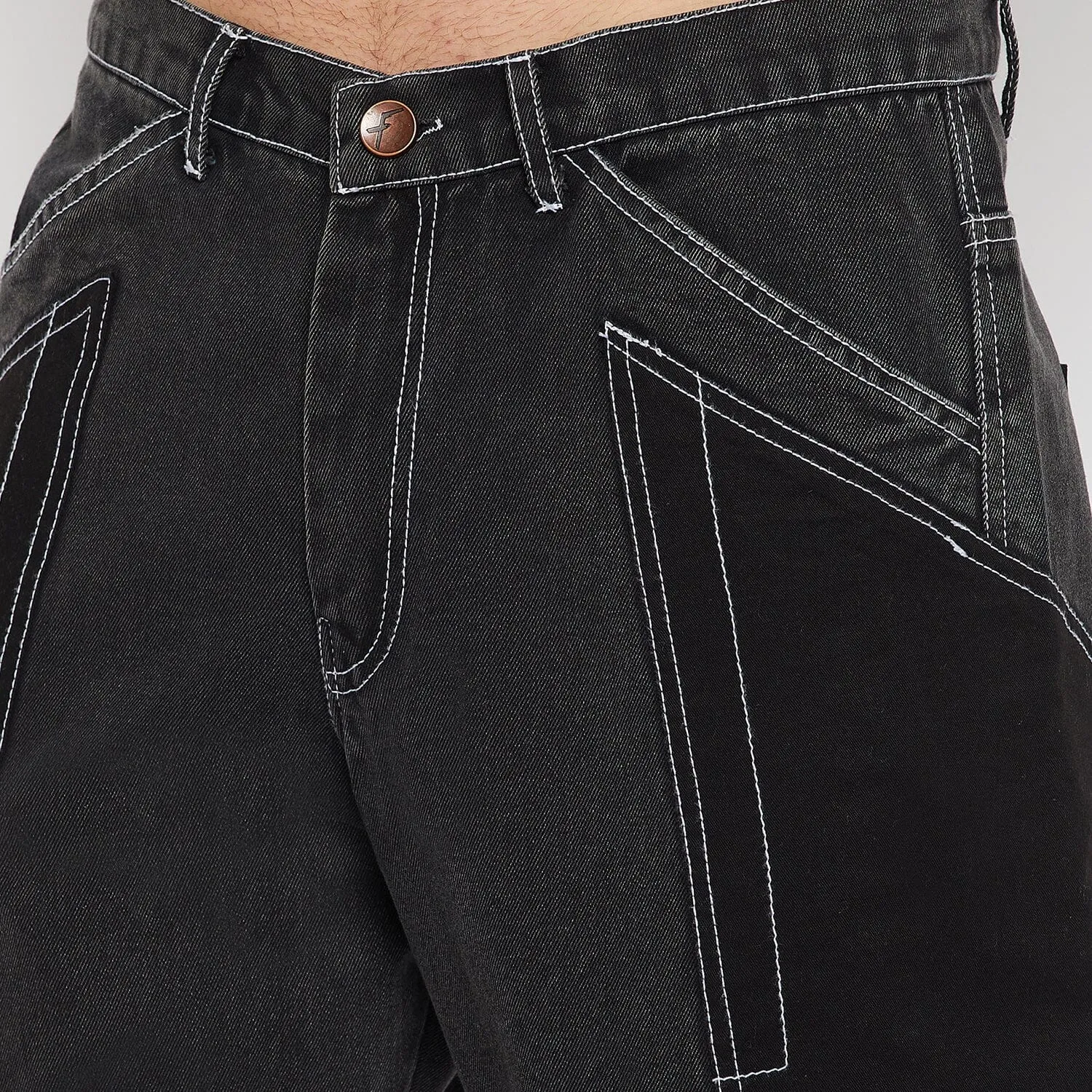 Grey Contrast Stitched Double Panel Jeans