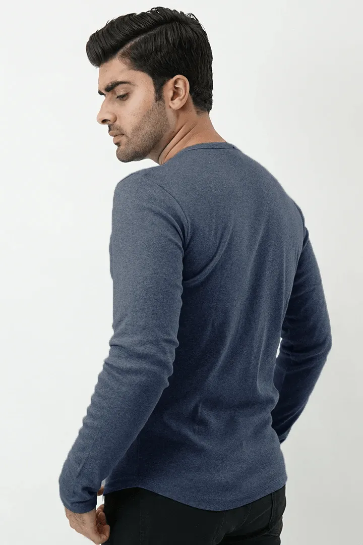 Henley Full Sleeves T-shirt - Navy Blue