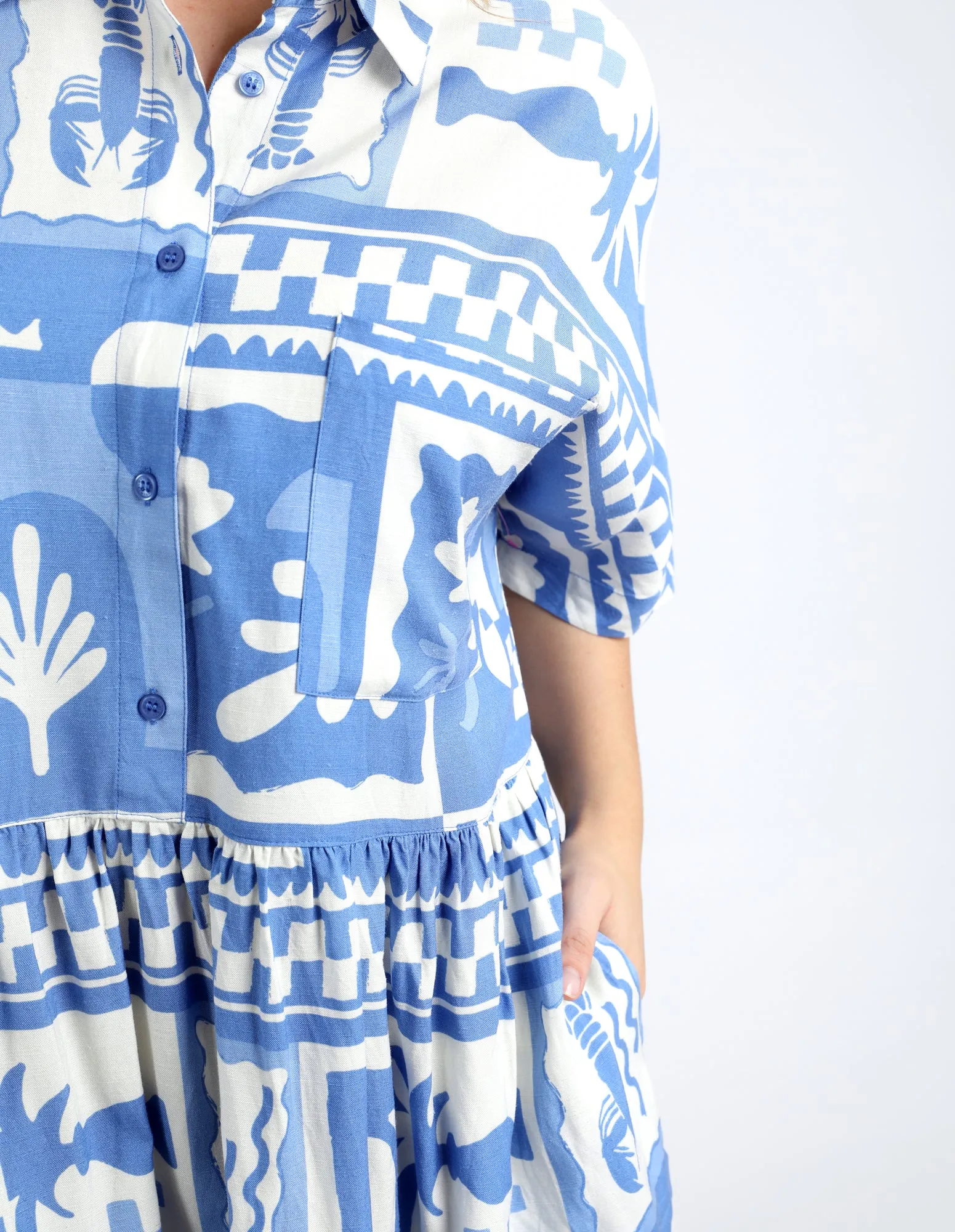 Holiday Sun Dress Cerulean Holiday Print