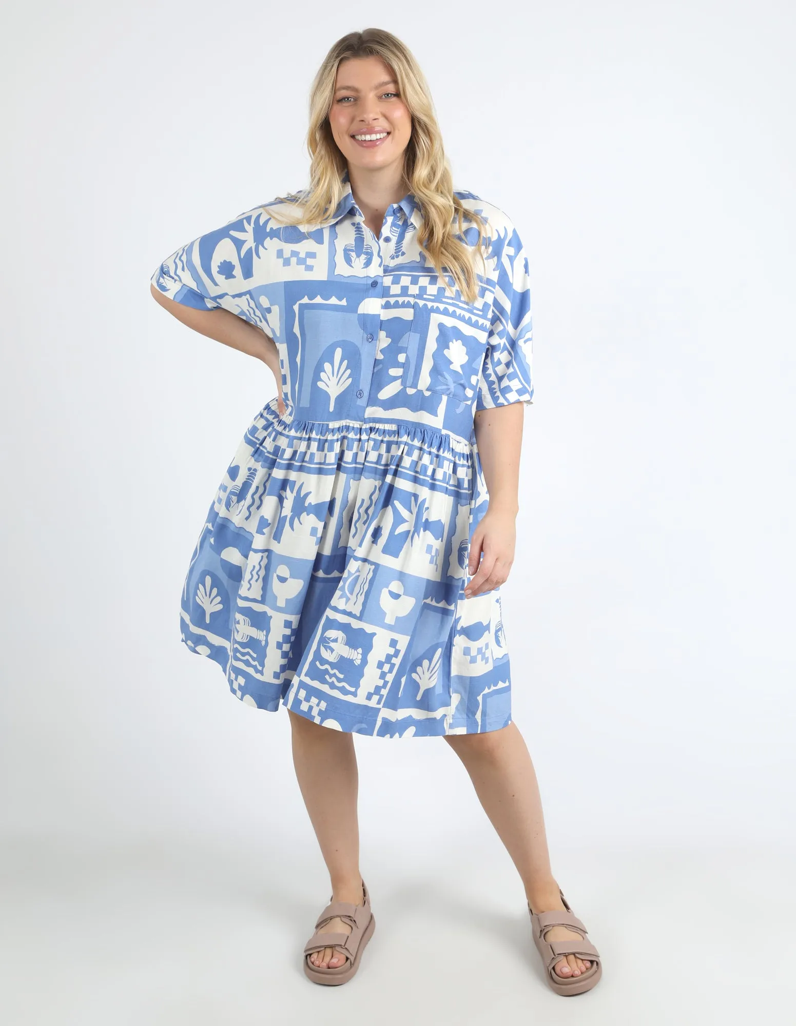 Holiday Sun Dress Cerulean Holiday Print