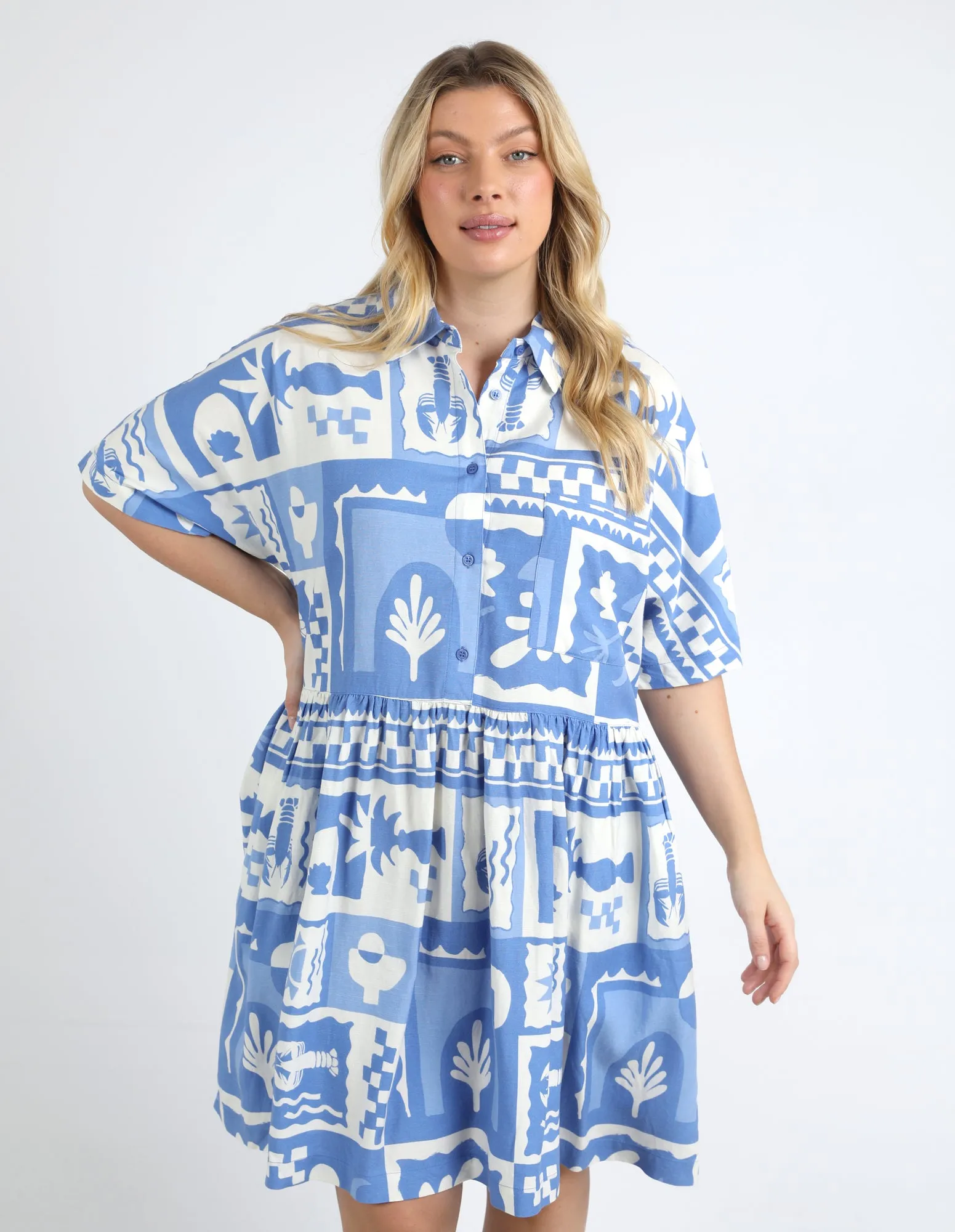 Holiday Sun Dress Cerulean Holiday Print