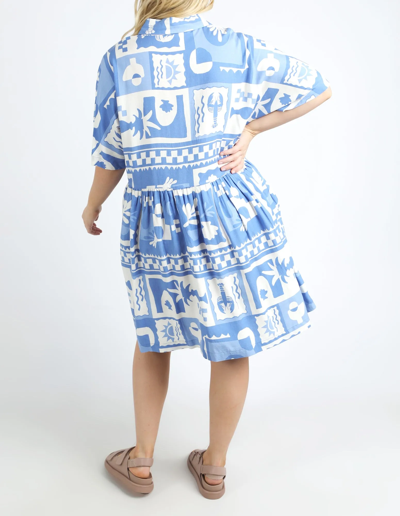 Holiday Sun Dress Cerulean Holiday Print