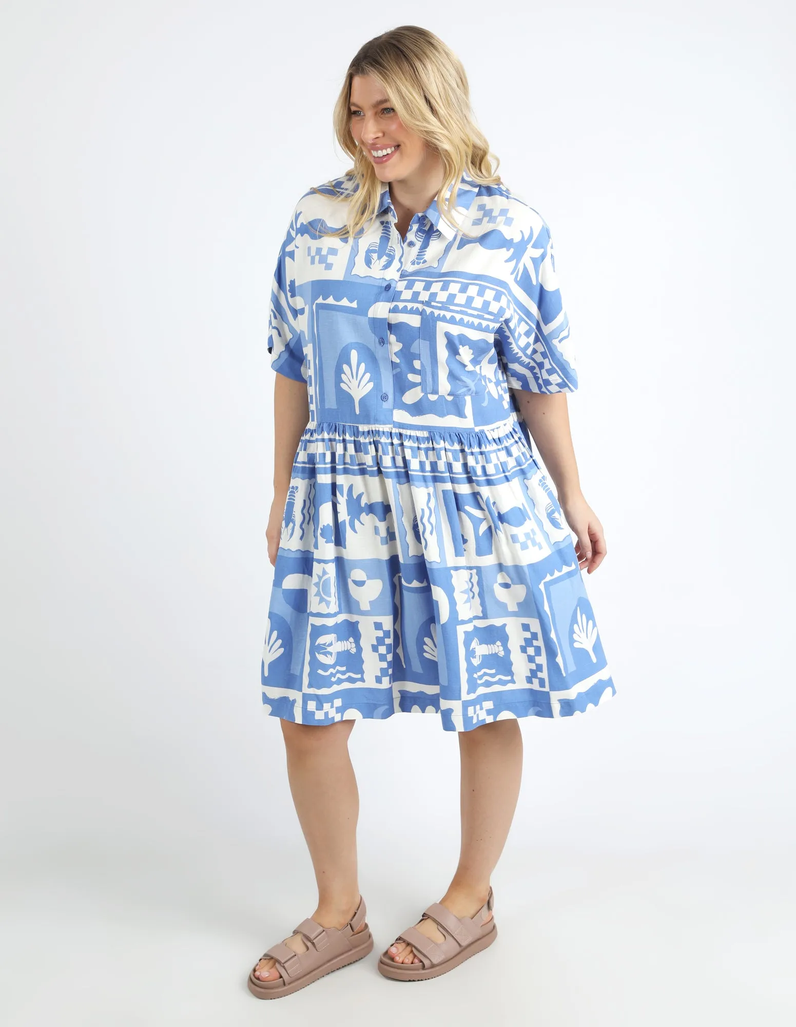 Holiday Sun Dress Cerulean Holiday Print