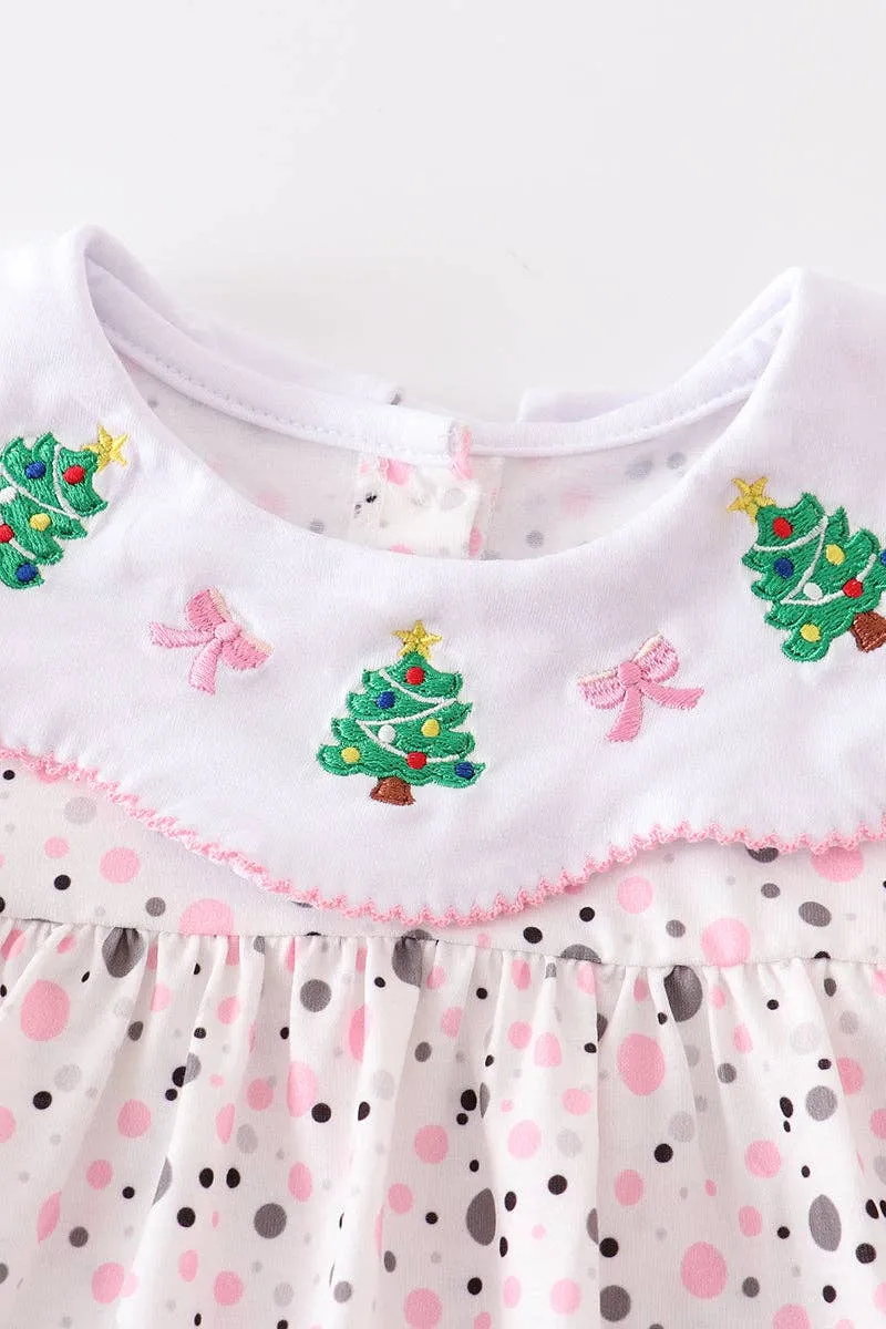 Honeydew - Christmas tree embroidery dot print dress