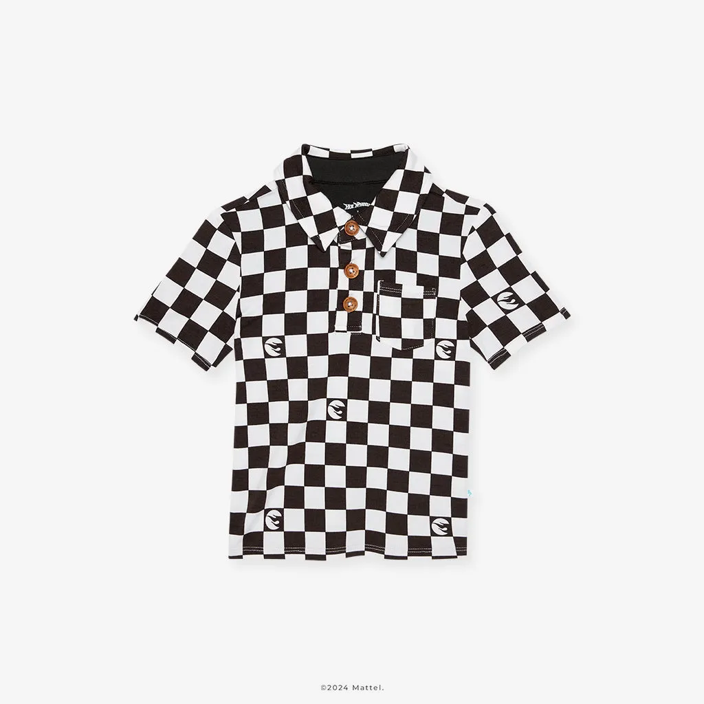 Hot Wheels™ Retro Checker Short Sleeve Collared Henley Top