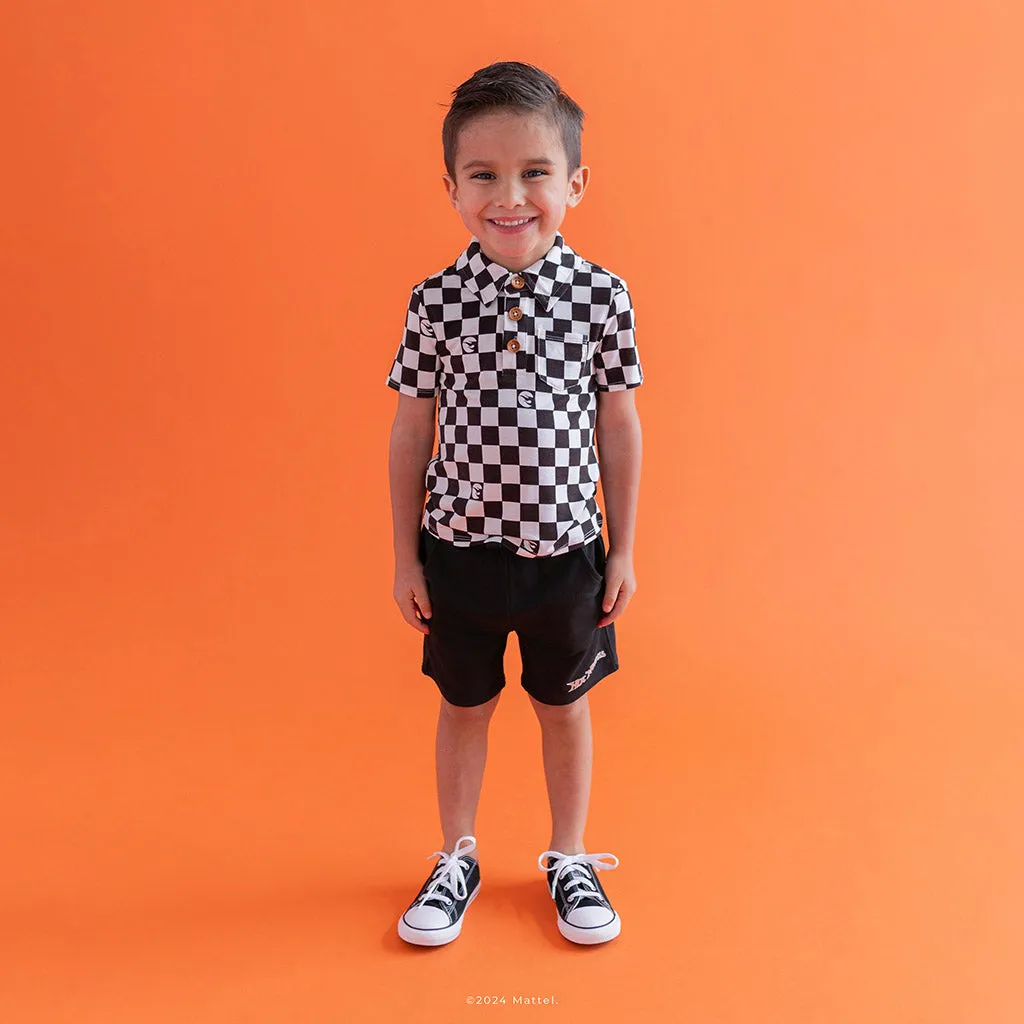 Hot Wheels™ Retro Checker Short Sleeve Collared Henley Top