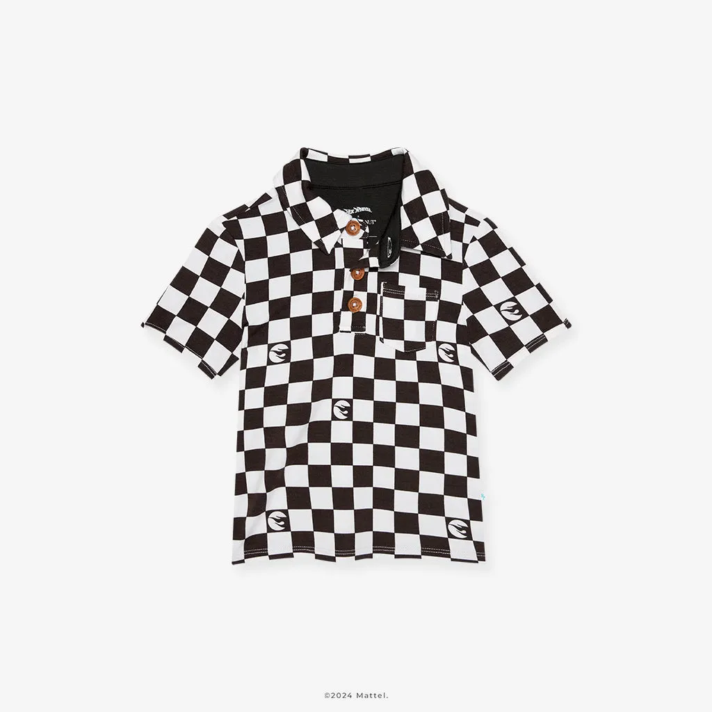 Hot Wheels™ Retro Checker Short Sleeve Collared Henley Top