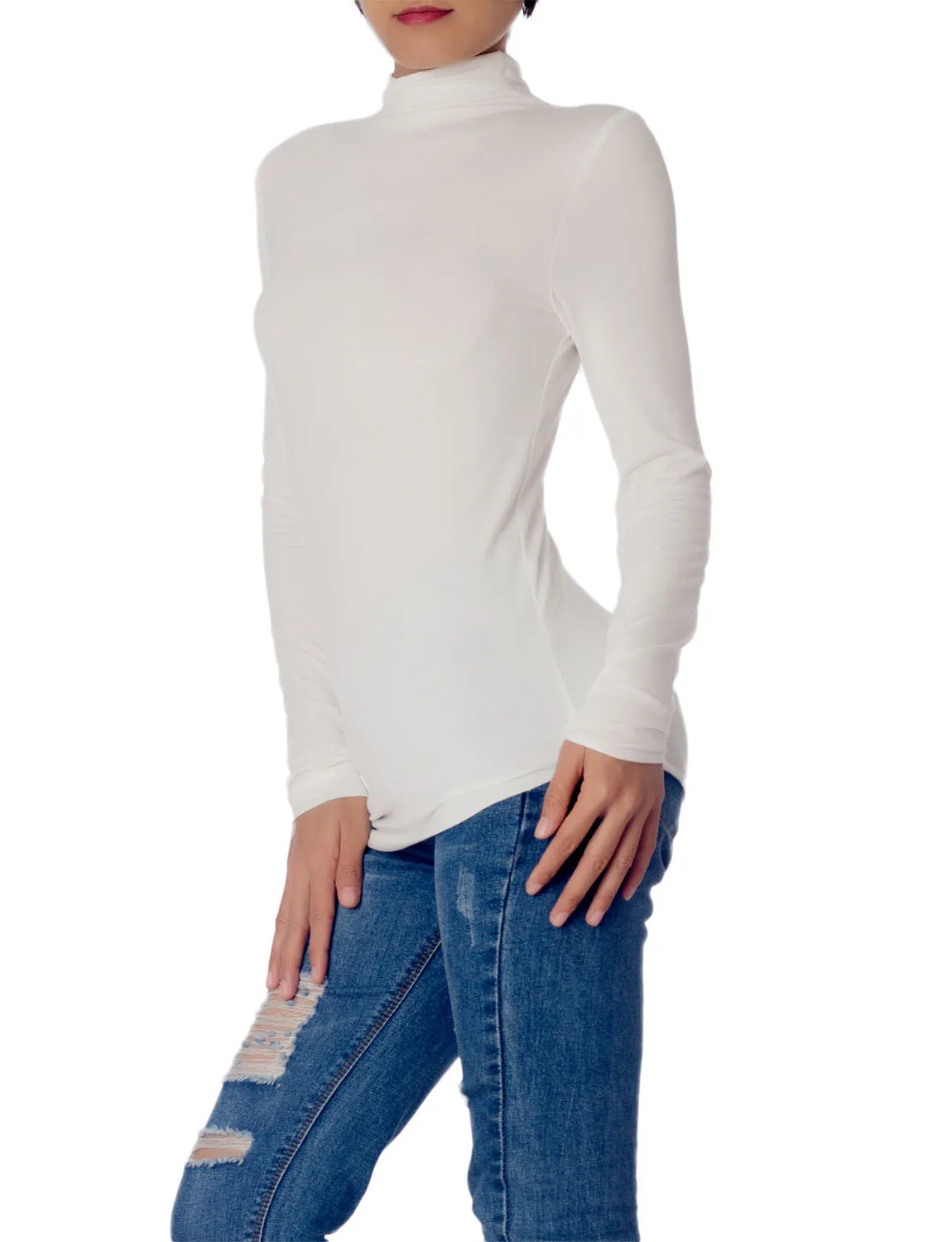 iB-iP Women's Tops Turtleneck Slim Fit Long Sleeve High Neck Cozy Silky Henley