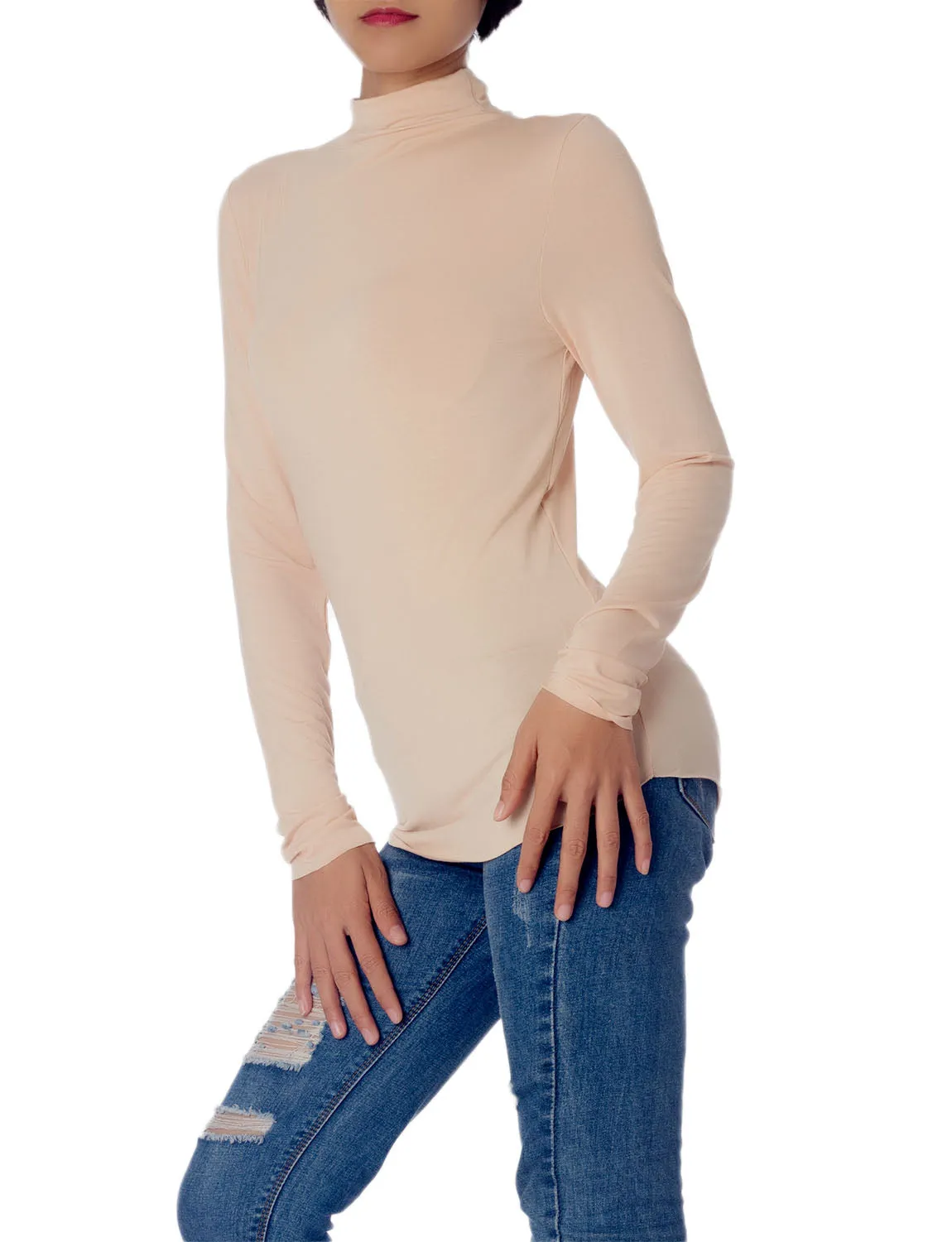 iB-iP Women's Tops Turtleneck Slim Fit Long Sleeve High Neck Cozy Silky Henley