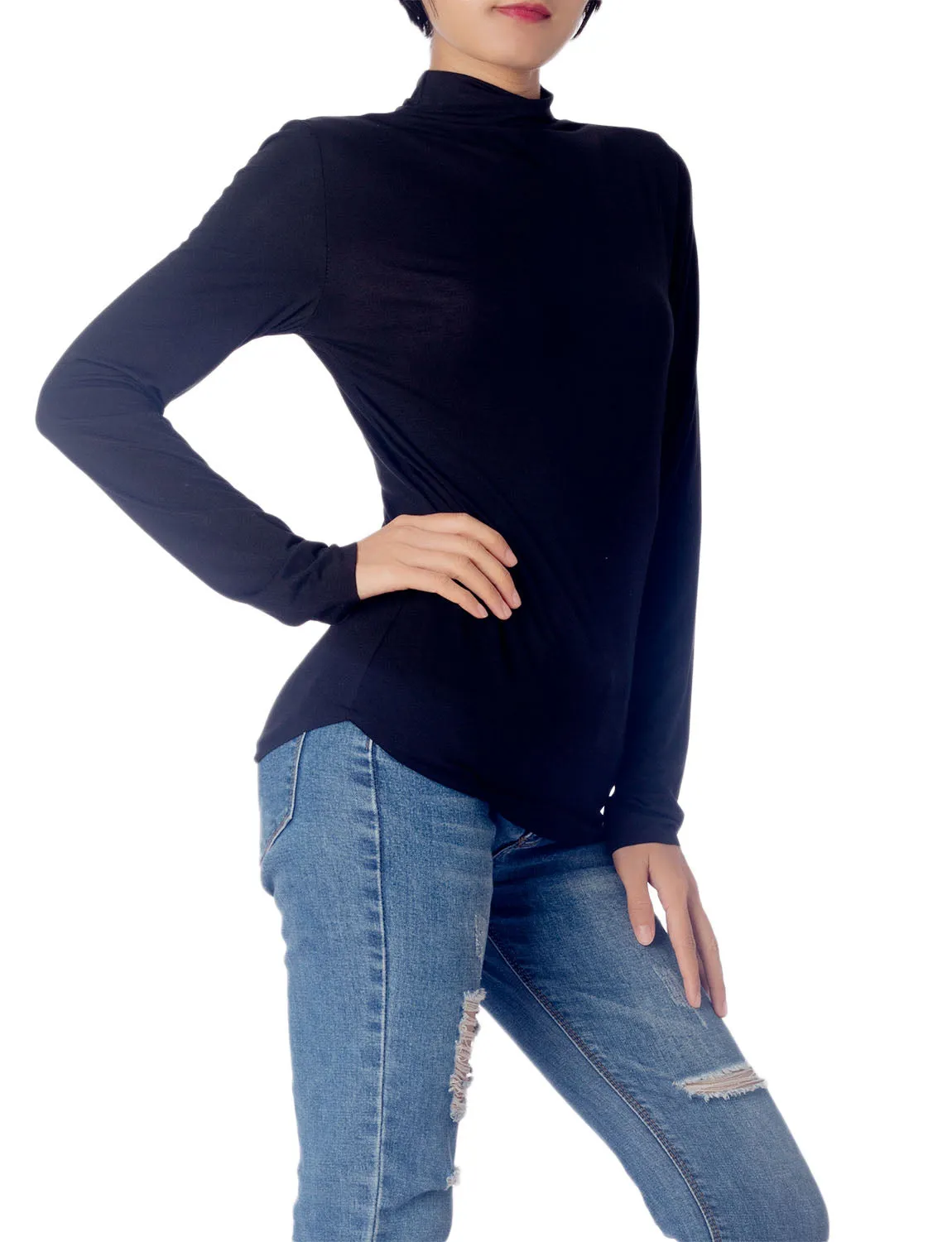 iB-iP Women's Tops Turtleneck Slim Fit Long Sleeve High Neck Cozy Silky Henley