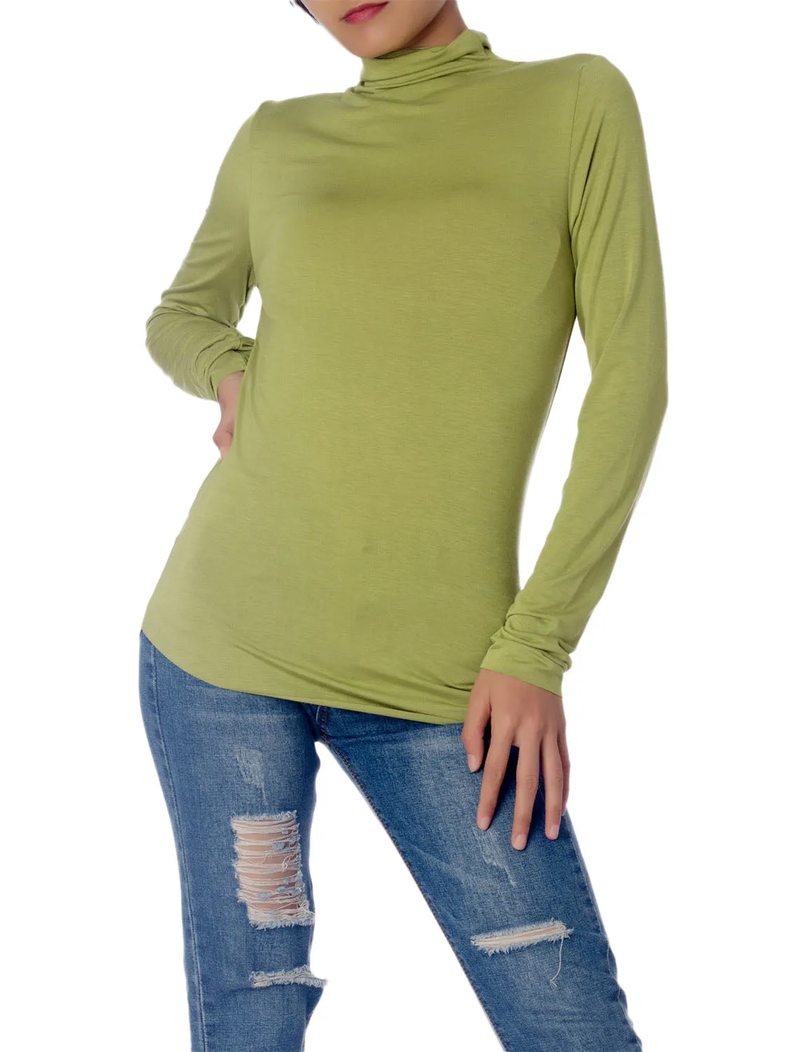 iB-iP Women's Tops Turtleneck Slim Fit Long Sleeve High Neck Cozy Silky Henley