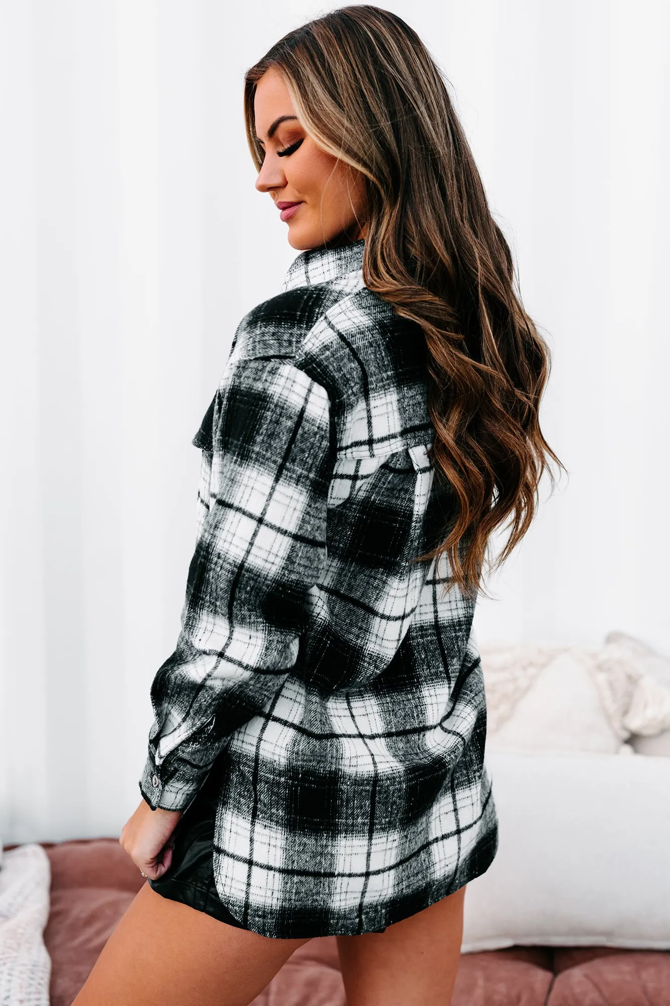 In A Fall Frenzy Plaid Shacket (White/Black)