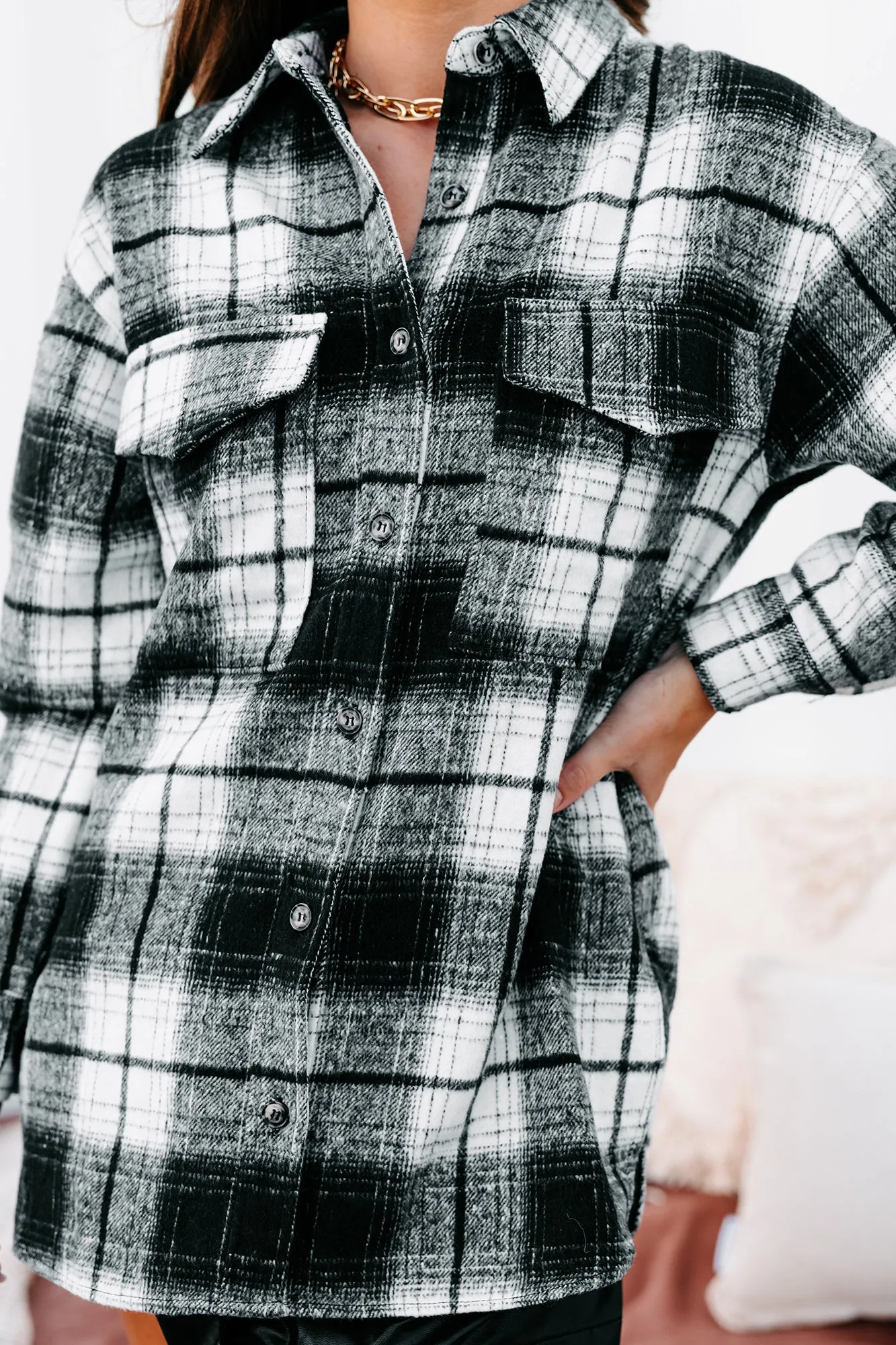 In A Fall Frenzy Plaid Shacket (White/Black)