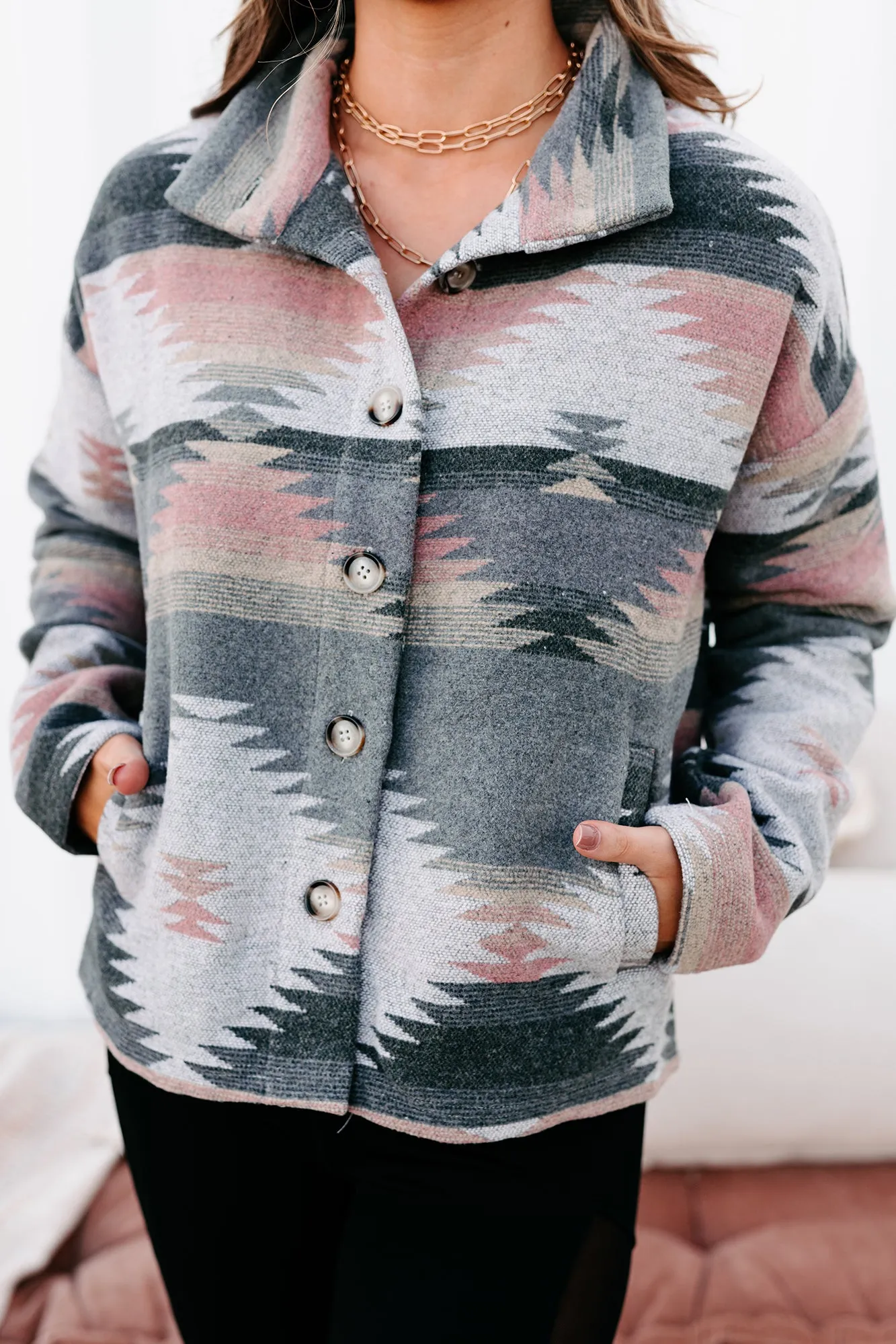 Incredible Sights Aztec Shacket (Grey/Pink Mix)