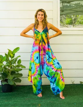 J80- Hand Dyed Wide Leg Boho Hippie Jumpsuits Rompers Pants with Pockets