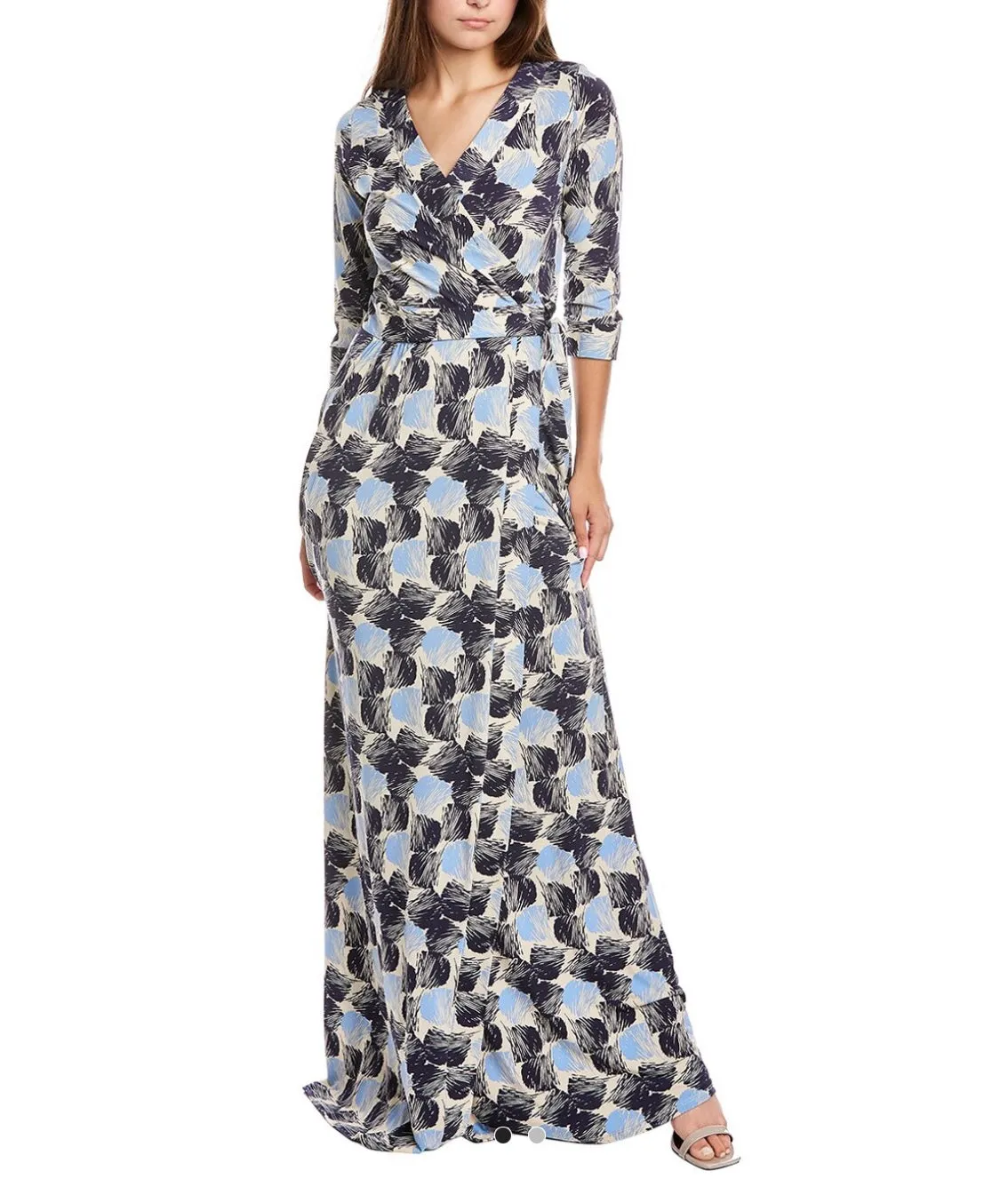 Jersey Wrap Top Maxi Dress Abstract Seashell Blues