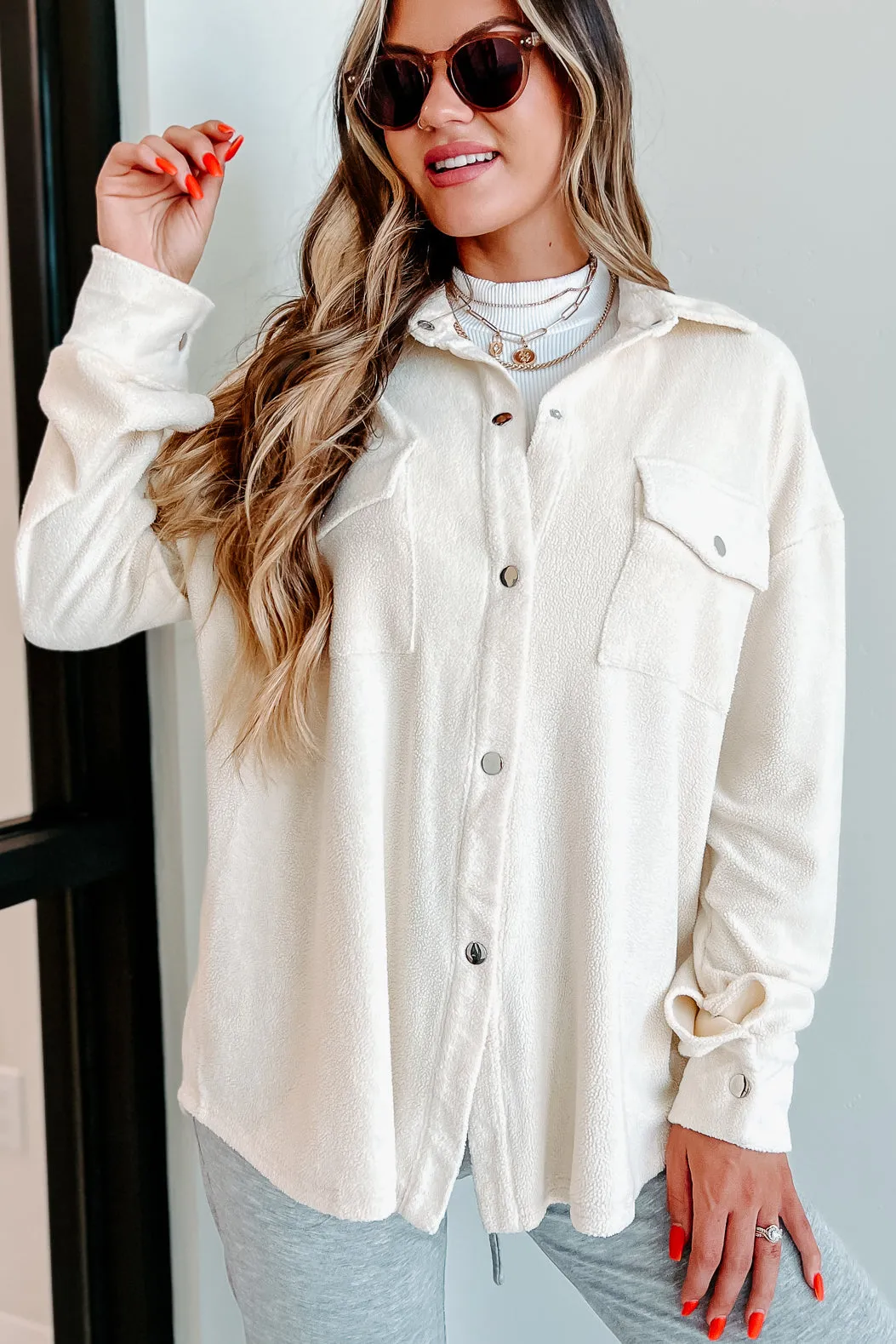 Laid Back Lady Fleece Shacket (Cream)