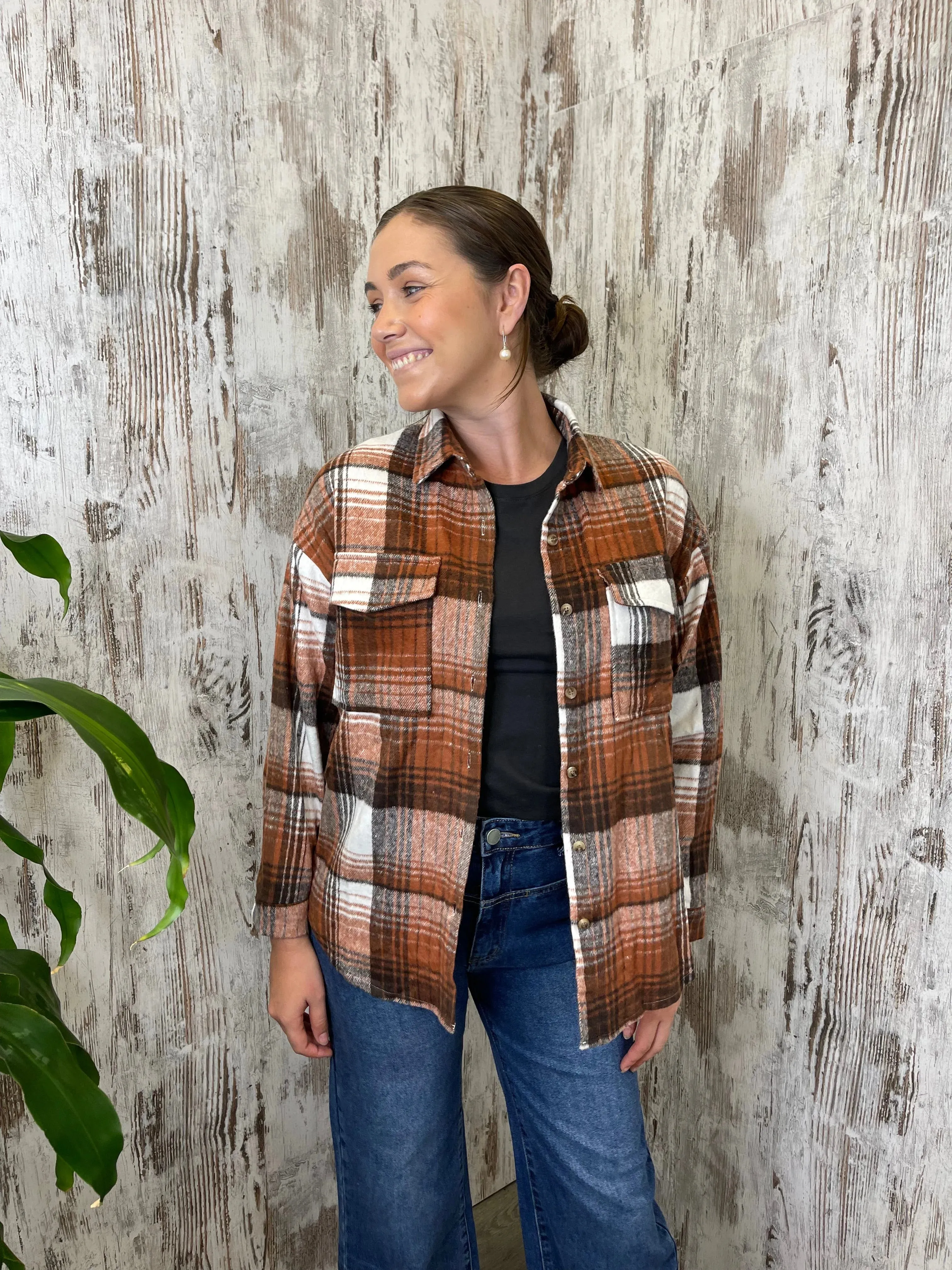 Layla Brown & Black Plaid Tartan Shacket