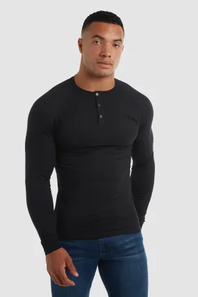 Long Sleeve Everyday Henley T-Shirt in Black