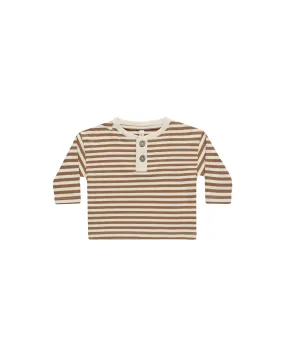 Long Sleeve Henley Tee - Cinnamon Stripe