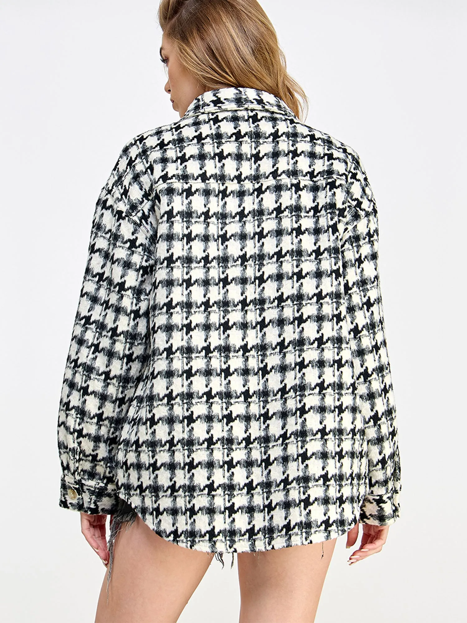 Long Sleeve Houndstooth Plaid Shacket