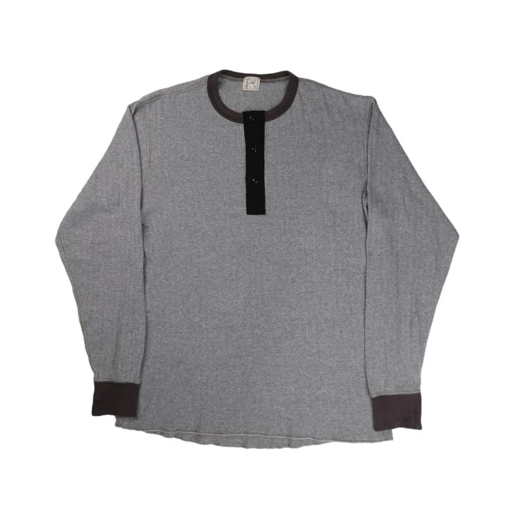 Loop & Weft Smooth Drop Needle Rib Knit L/S Henley (2-Tone Gray)