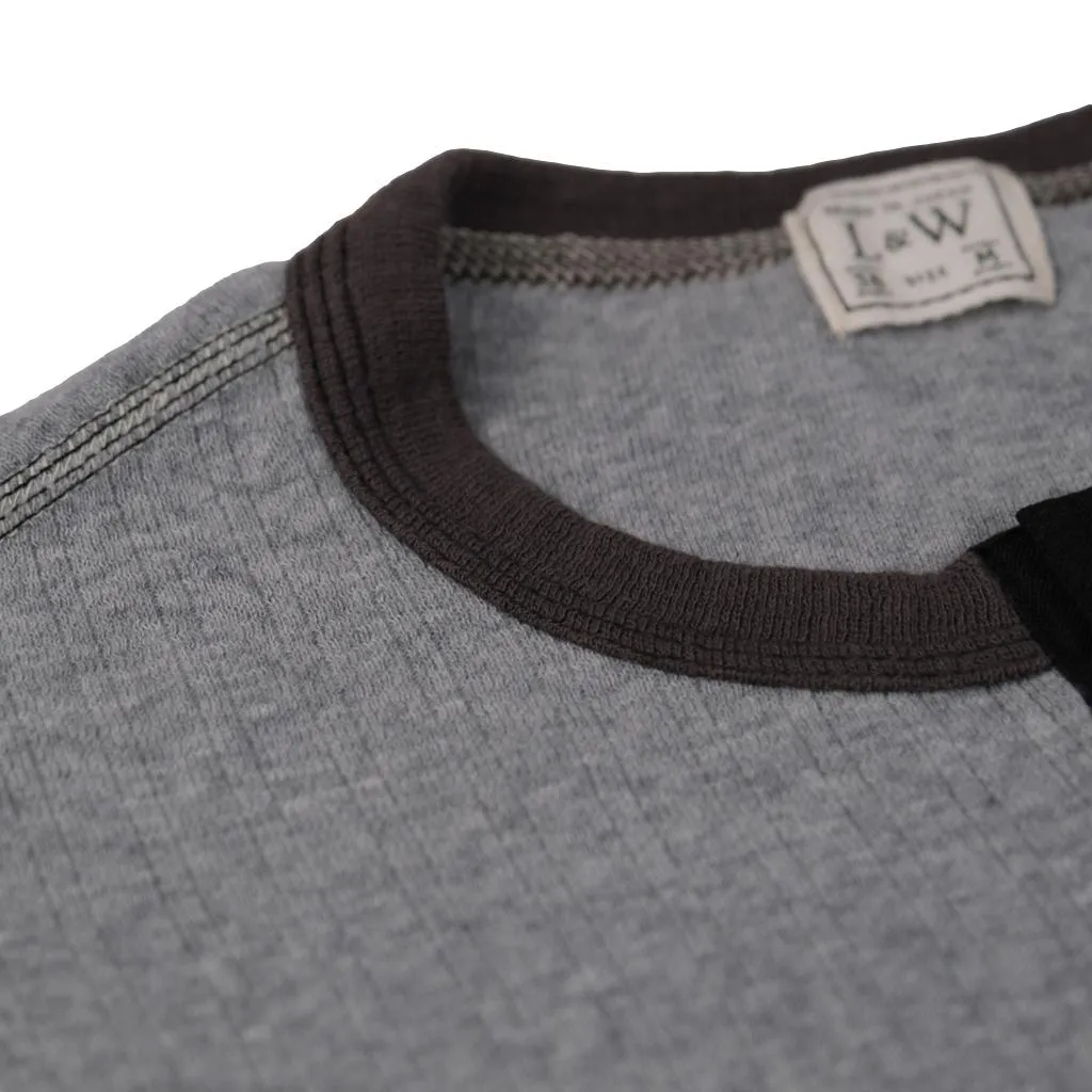 Loop & Weft Smooth Drop Needle Rib Knit L/S Henley (2-Tone Gray)